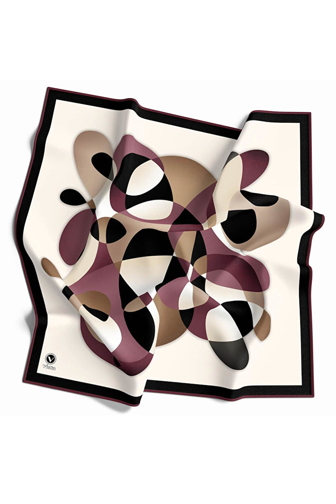 Twill Geometrik Desenli Mürdüm Renkli 90x90 Eşarp (İpek İçermez) Kenar Dikiş Şekli El Dikişli