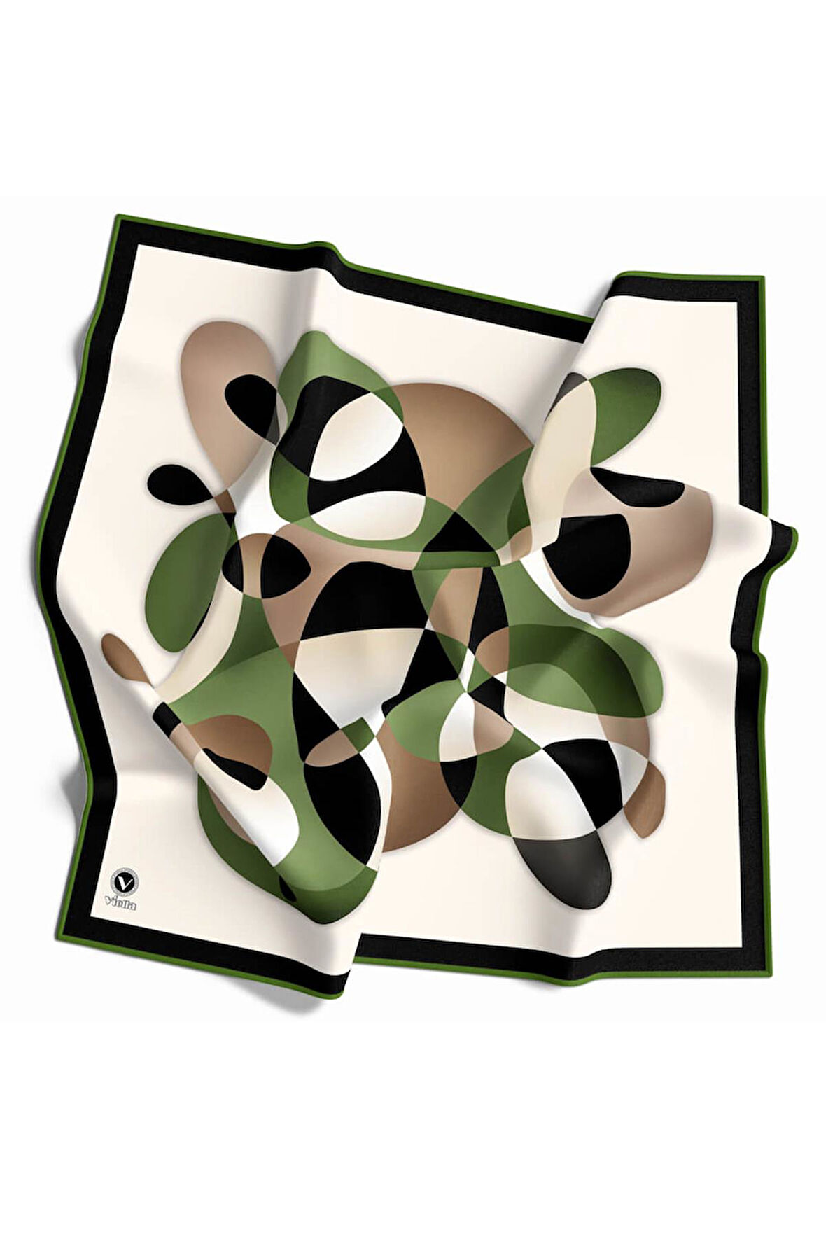 Twill Geometrik Desenli Zümrüt Yeşili Renkli 90x90 Eşarp (İpek İçermez) Kenar Dikiş Şekli El Dikişli