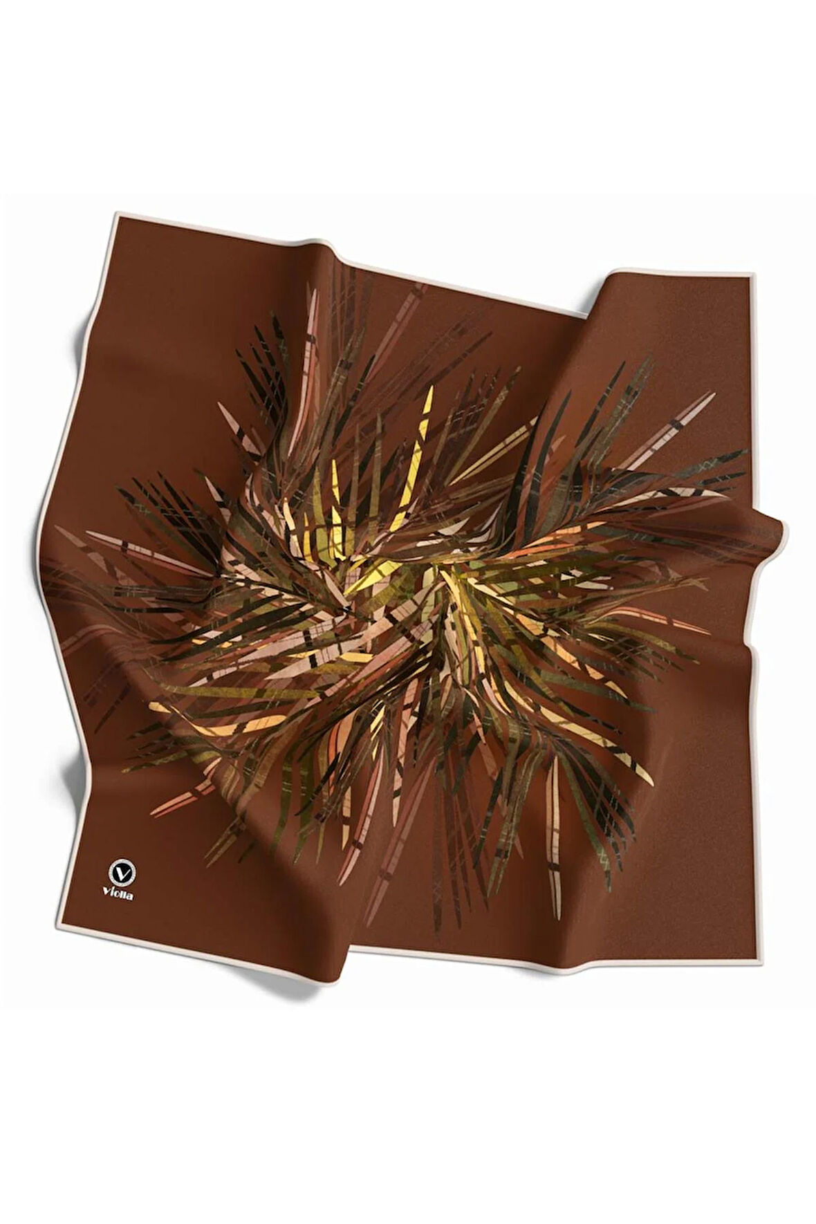 Twill Havai Fişek Desenli Taba Renkli 90x90 Eşarp (İpek İçermez) Kenar Dikiş Şekli El Dikişli