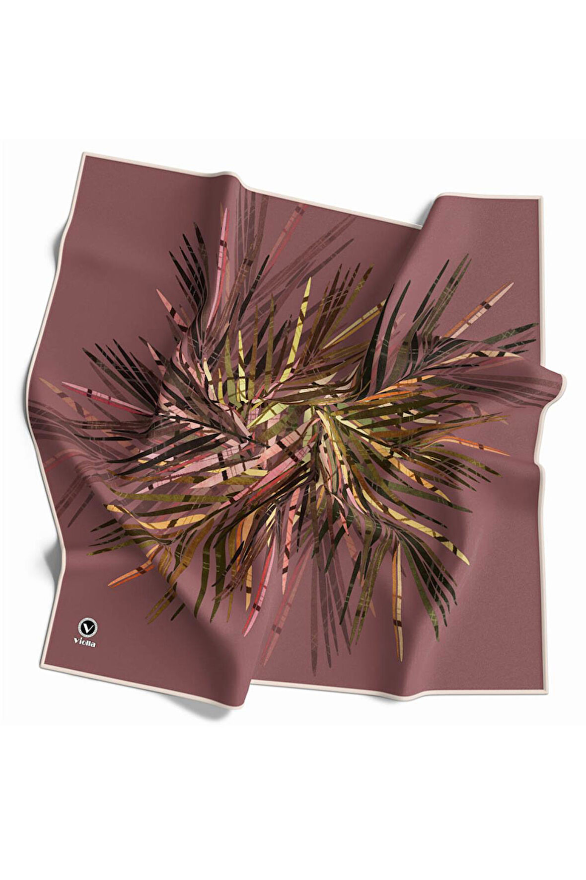 Twill Havai Fişek Desenli Gül Kurusu Renkli 90x90 Eşarp (İpek İçermez) Kenar Dikiş Şekli El Dikişli