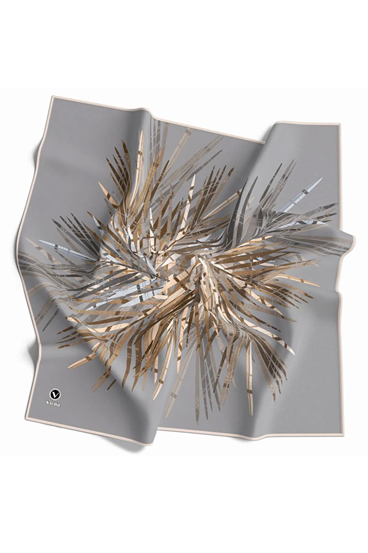 Twill Havai Fişek Desenli Gri Renkli 90x90 Eşarp (İpek İçermez) Kenar Dikiş Şekli El Dikişli