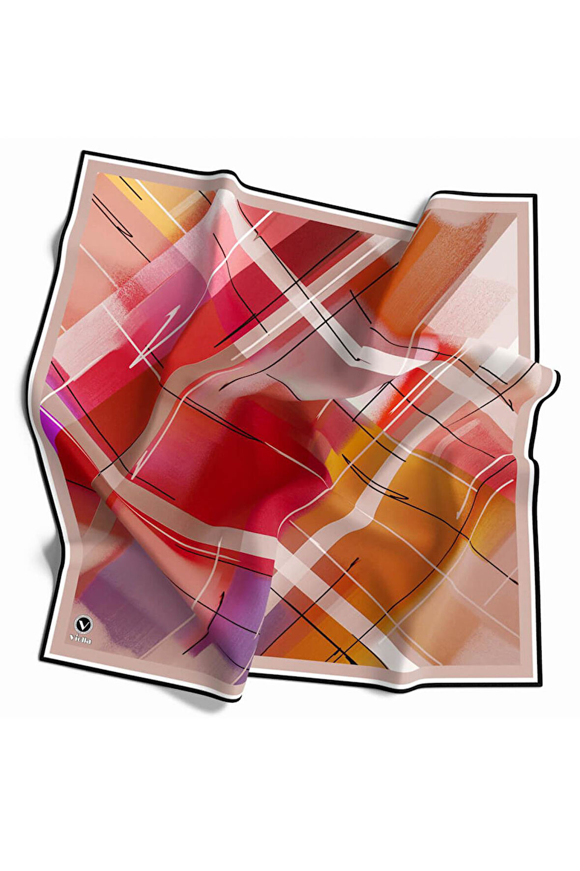 Kristal Ekose Desenli Kırmızı Renkli 90x90 Eşarp (İpek İçermez) Kenar Dikiş Şekli El Dikişli