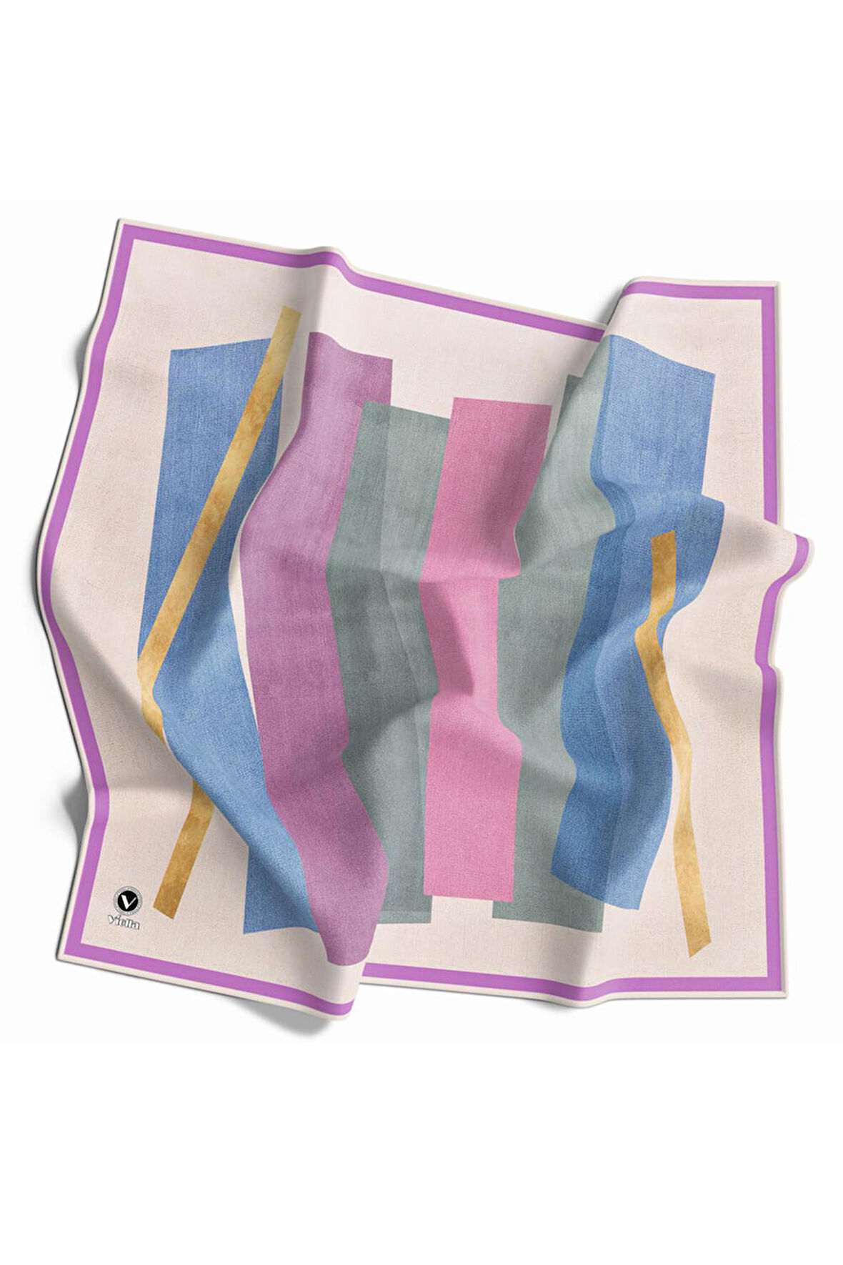 Twill Geometrik Desenli Pembe Renkli 90x90 Eşarp (İpek İçermez) Kenar Dikiş Şekli El Dikişli