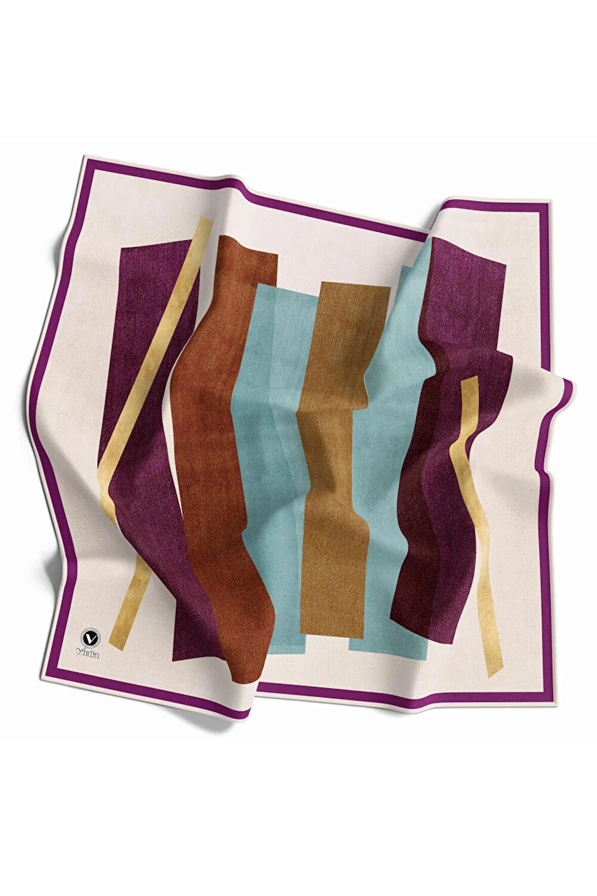 Twill Geometrik Desenli Mürdüm Renkli 90x90 Eşarp (İpek İçermez) Kenar Dikiş Şekli El Dikişli