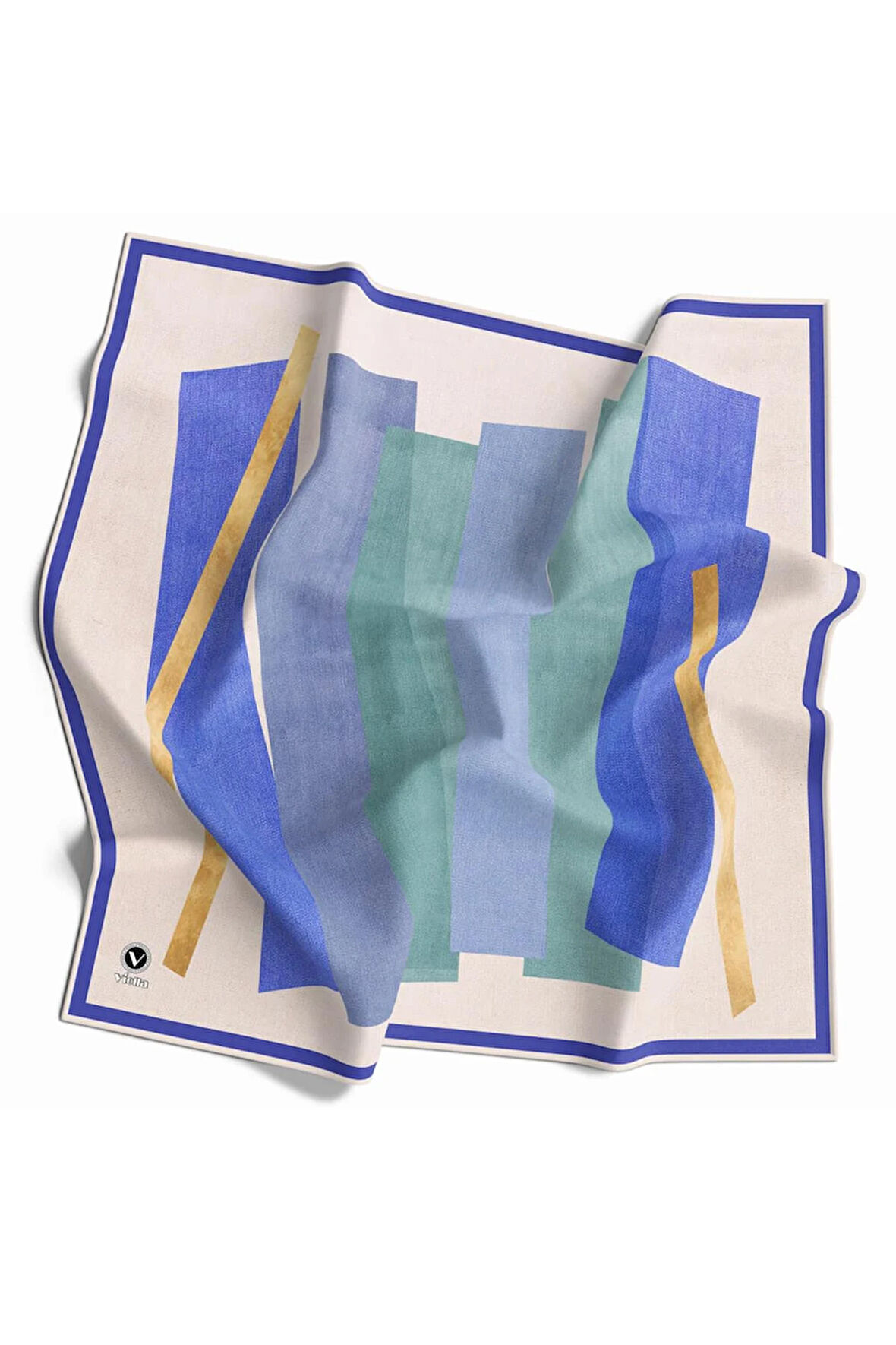 Twill Geometrik Desenli İndigo Renkli 90x90 Eşarp (İpek İçermez) Kenar Dikiş Şekli El Dikişli