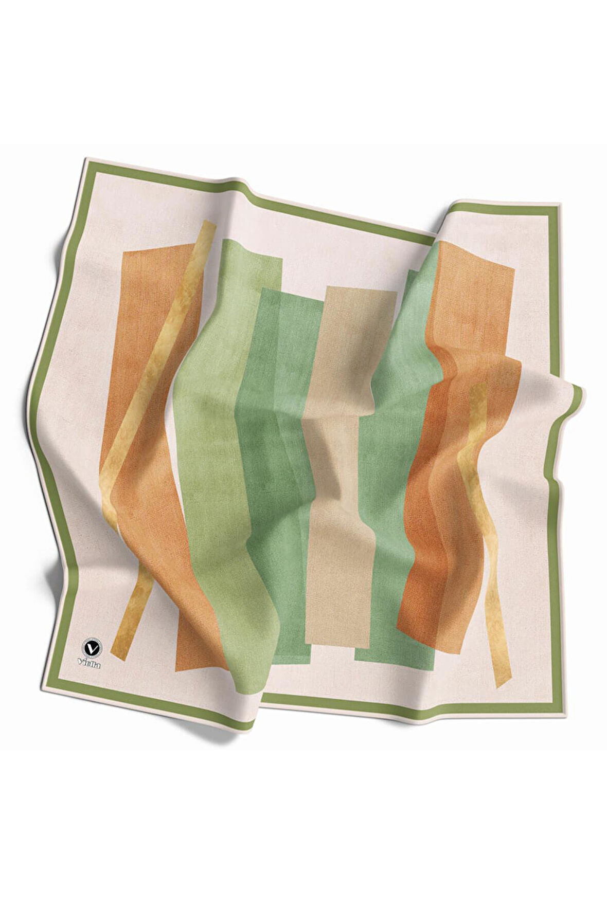 Twill Geometrik Desenli Haki Renkli 90x90 Eşarp (İpek İçermez) Kenar Dikiş Şekli El Dikişli