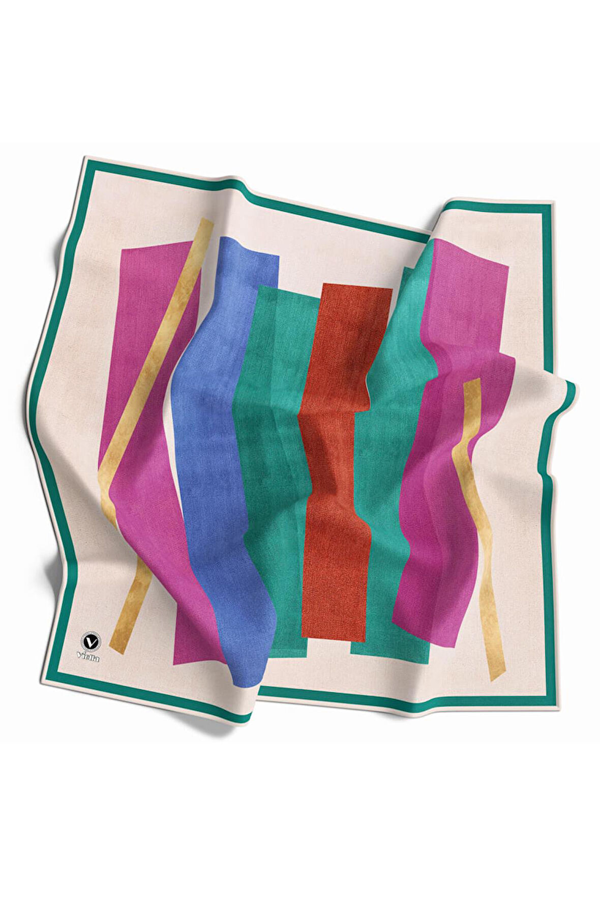 Twill Geometrik Desenli Petrol Yeşili Renkli 90x90 Eşarp (İpek İçermez) Kenar Dikiş Şekli El Dikişli