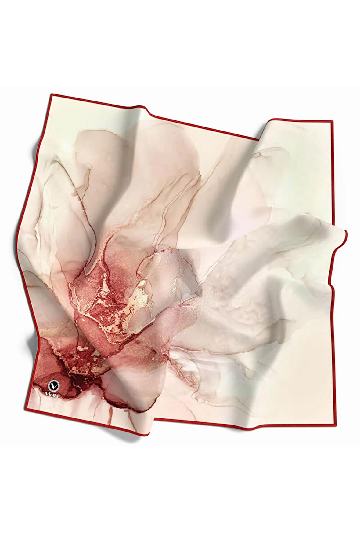 Twill Batik Desenli Kırmızı Renkli 90x90 Eşarp (İpek İçermez) Kenar Dikiş Şekli El Dikişli