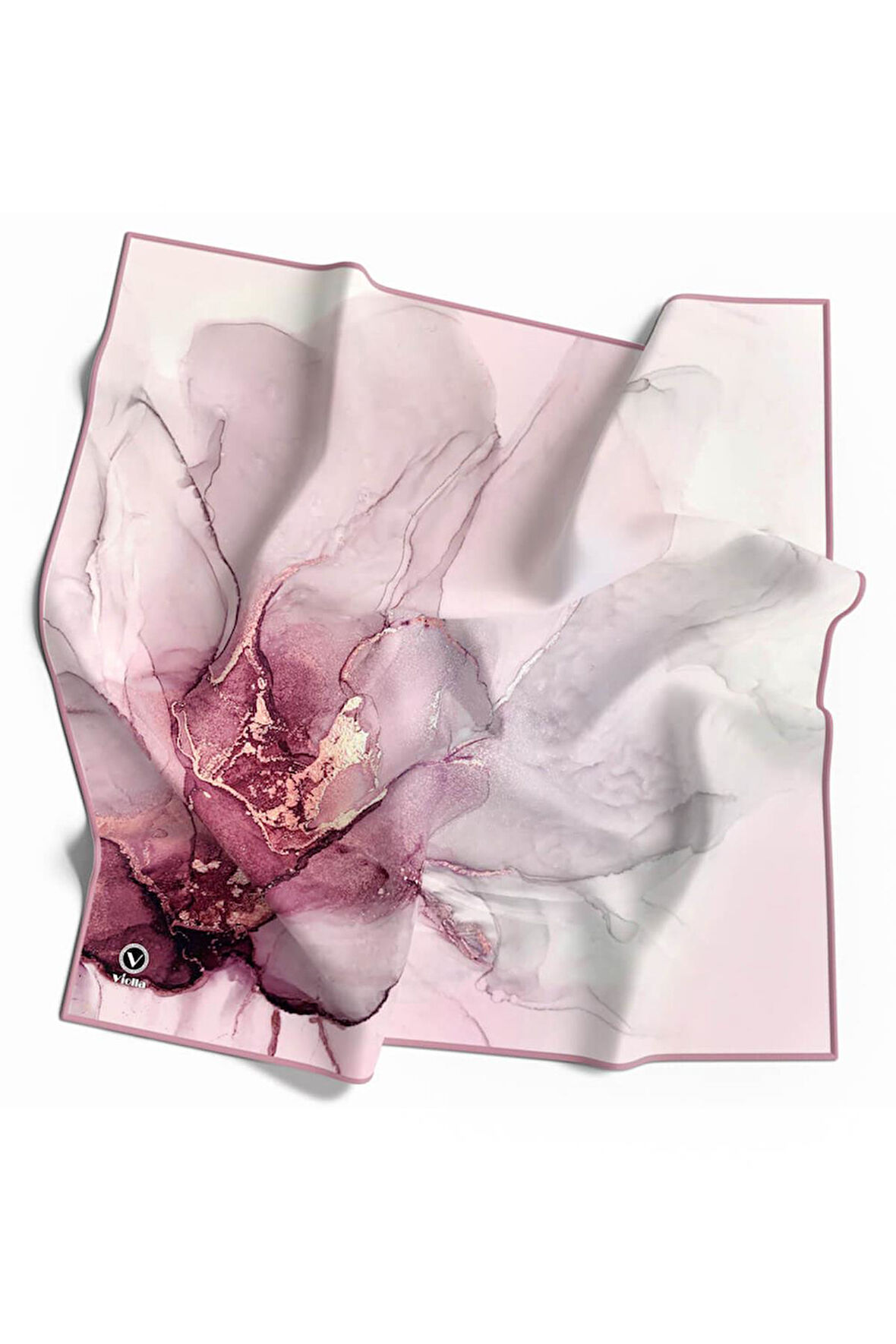 Twill Batik Desenli Pembe Renkli 90x90 Eşarp (İpek İçermez) Kenar Dikiş Şekli El Dikişli