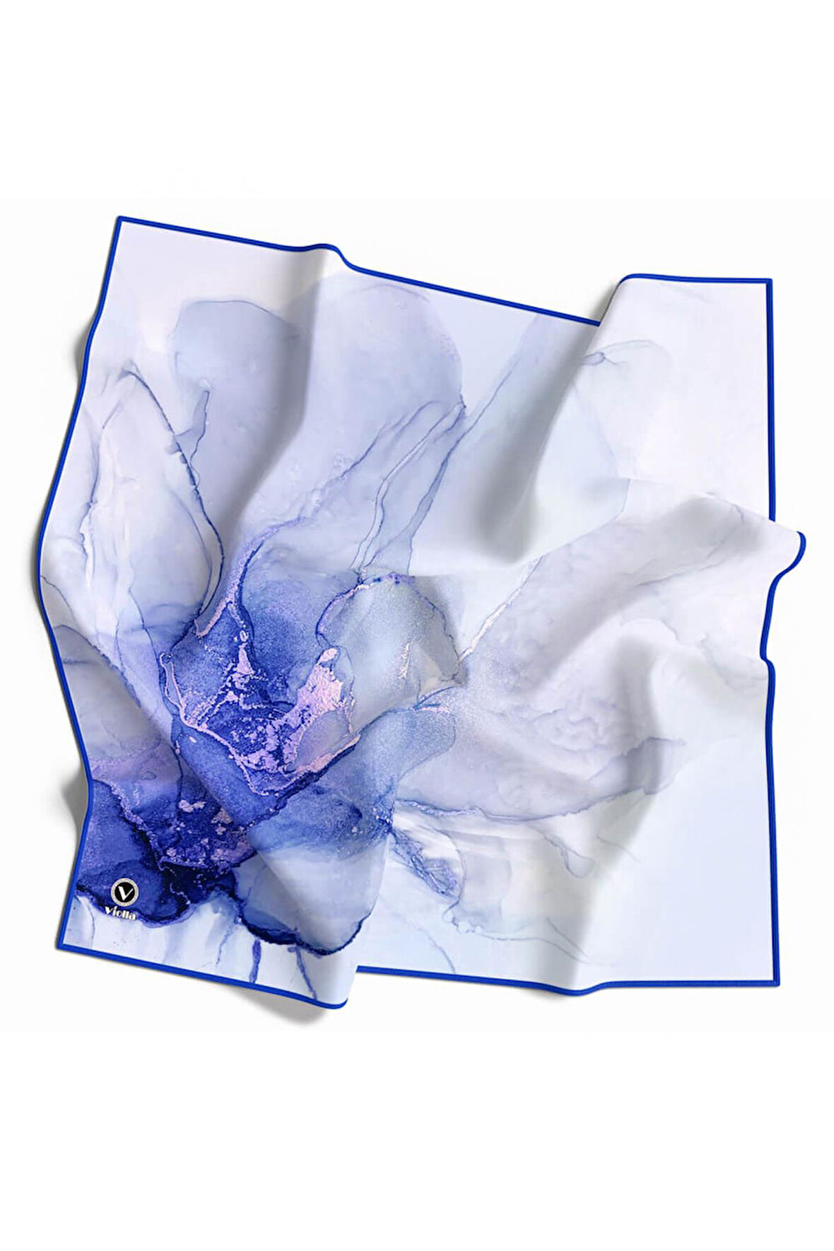 Twill Batik Desenli Saks Renkli 90x90 Eşarp (İpek İçermez) Kenar Dikiş Şekli El Dikişli