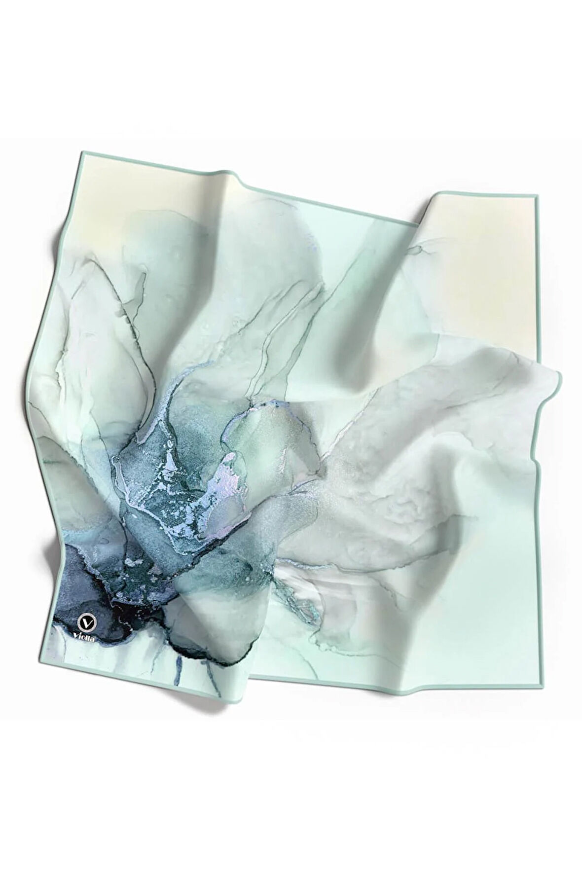 Twill Batik Desenli Mint Yeşili Renkli 90x90 Eşarp (İpek İçermez) Kenar Dikiş Şekli El Dikişli