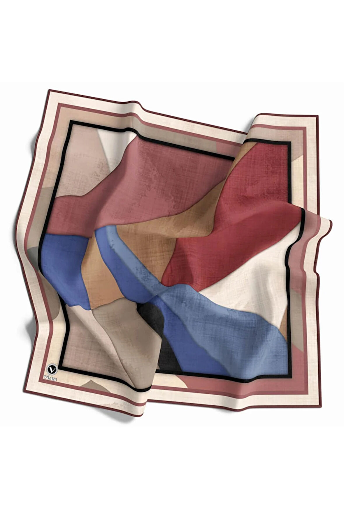 Twill Geometrik Desenli Gül Kurusu Renkli 90x90 Eşarp (İpek İçermez) Kenar Dikiş Şekli El Dikişli