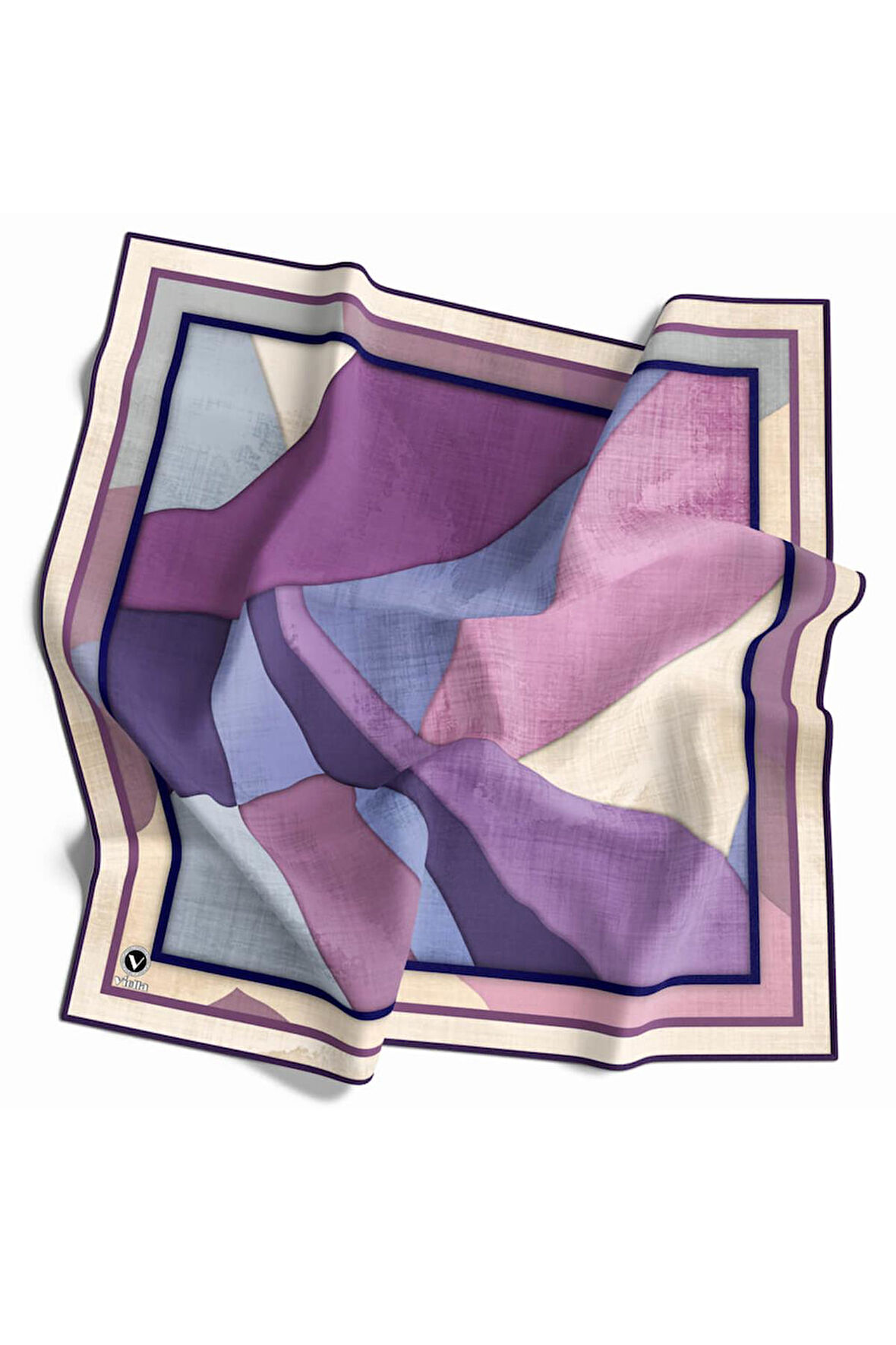 Twill Geometrik Desenli Mor Renkli 90x90 Eşarp (İpek İçermez) Kenar Dikiş Şekli El Dikişli