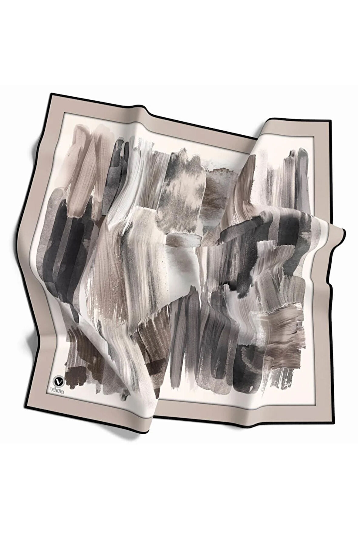 Twill Fırça Darbesi Desenli Taş Renkli 90x90 Eşarp (İpek İçermez) Kenar Dikiş Şekli El Dikişli