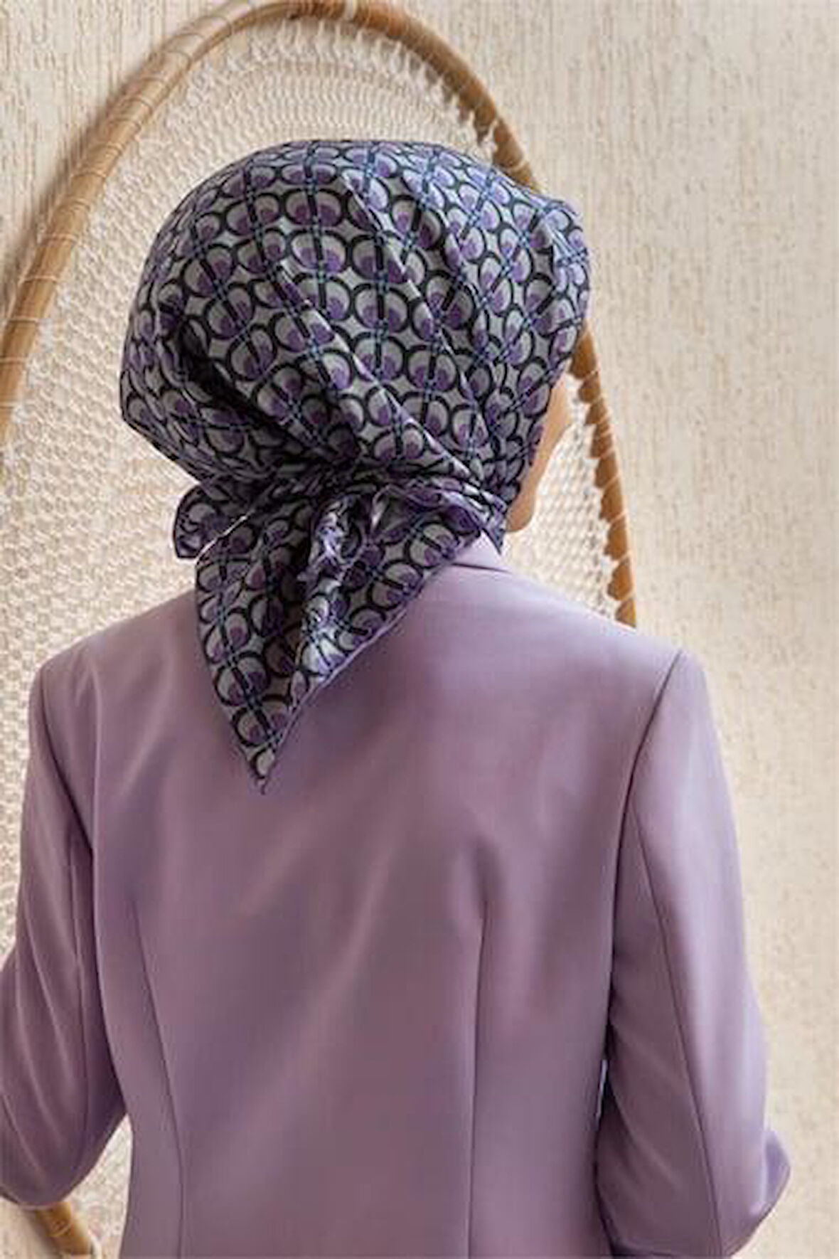 Vissona Tivil İpek Eşarp 60779 - 15 - 0022 Lila Gri Soyut Desen