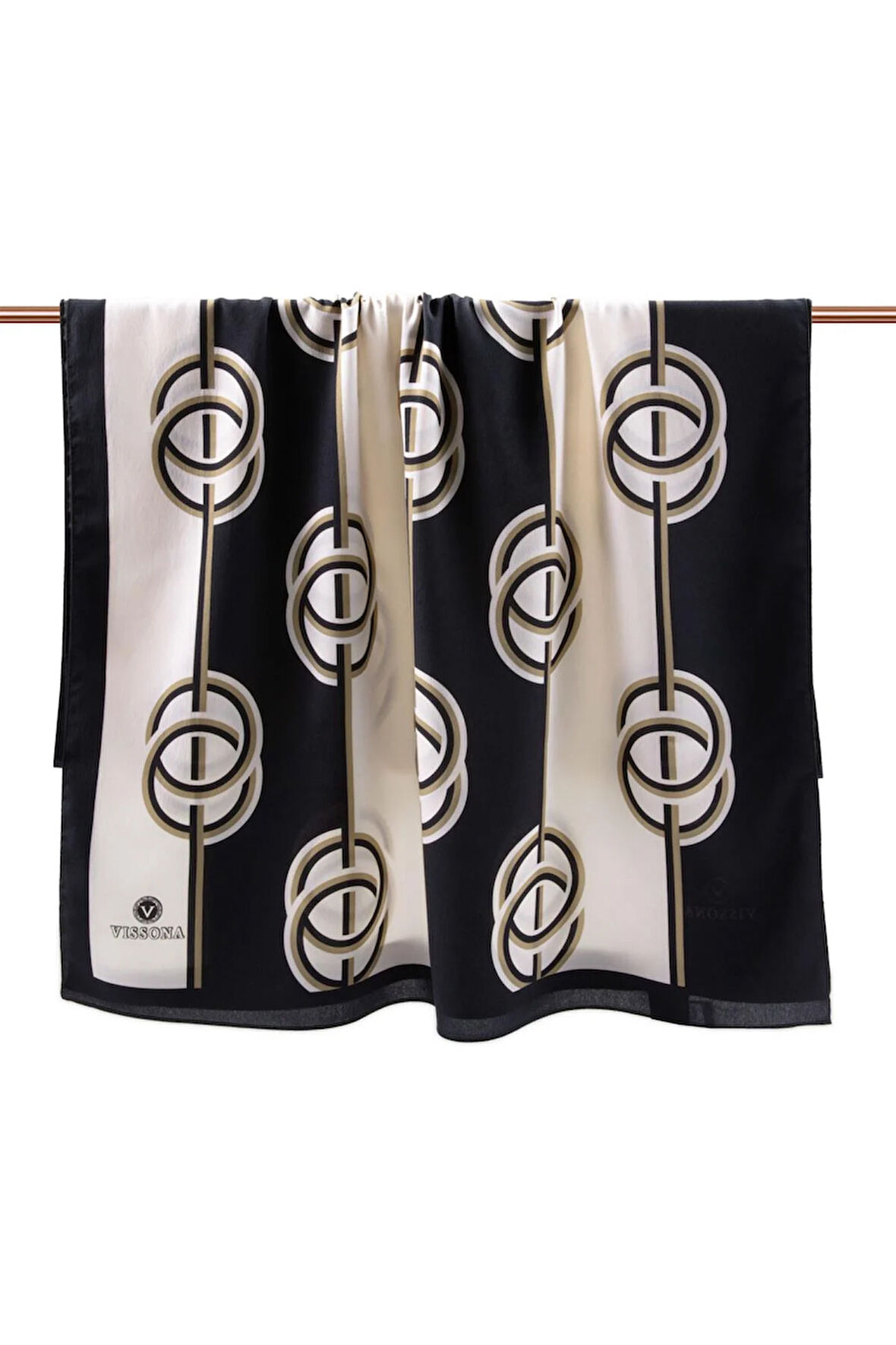 LÜKS MEDİNE İPEĞİ ÇİZGİLİ DESENLİ SİYAH RENKLİ 75X195 KIRIŞMAZ ŞAL MOSS KREP DİKİŞ TİPİ İTALYAN DİKİŞLİ