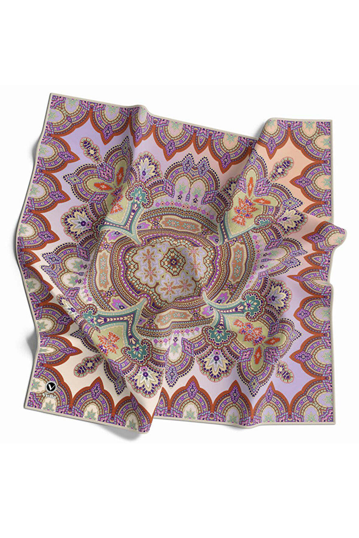 Kristal Şal Desenli Taş Renkli 90x90 Dikim Şekli : El Dikişi Eşarp (İpek İçermez)