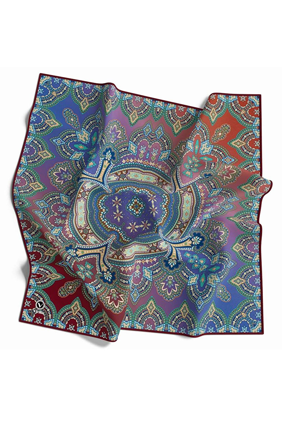 Kristal Şal Desenli Bordo Renkli 90x90 Dikim Şekli : El Dikişi Eşarp (İpek İçermez)