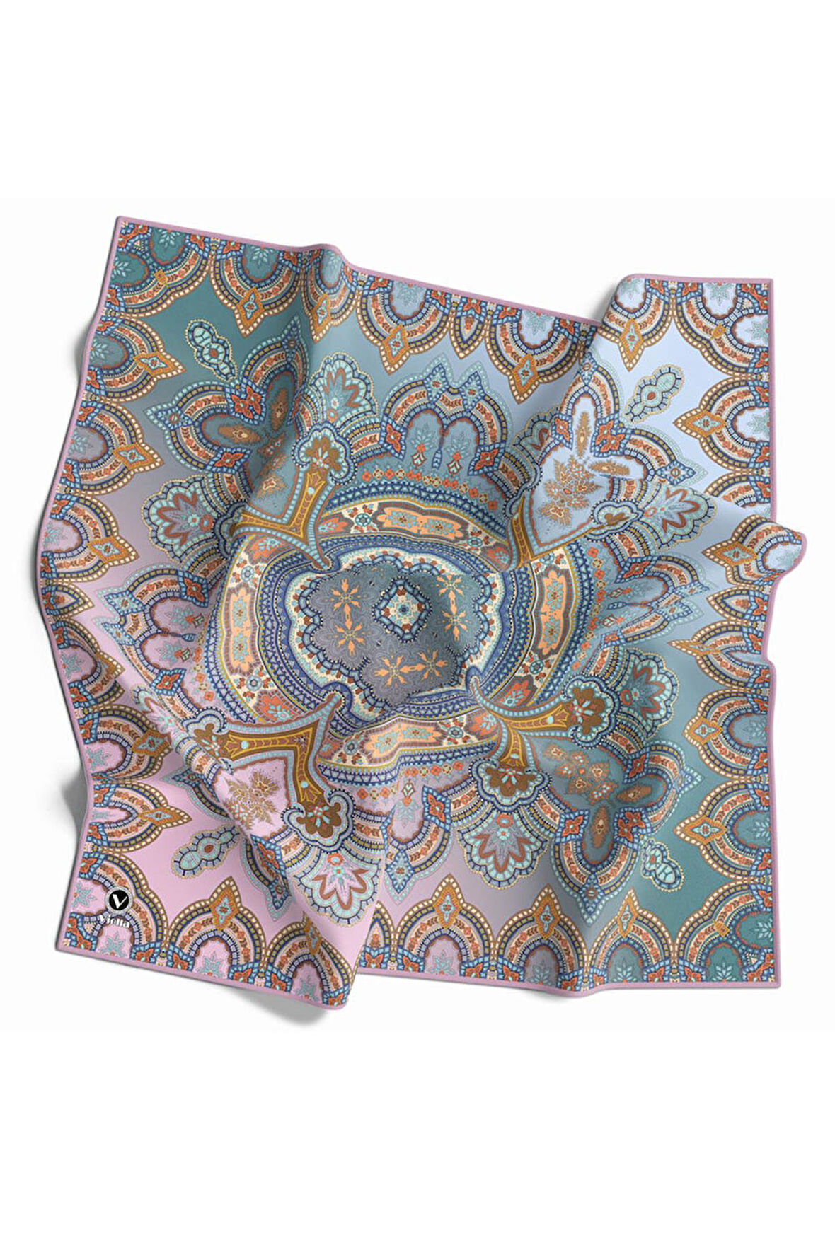 Kristal Şal Desenli Pembe Renkli 90x90 Dikim Şekli : El Dikişi Eşarp (İpek İçermez)