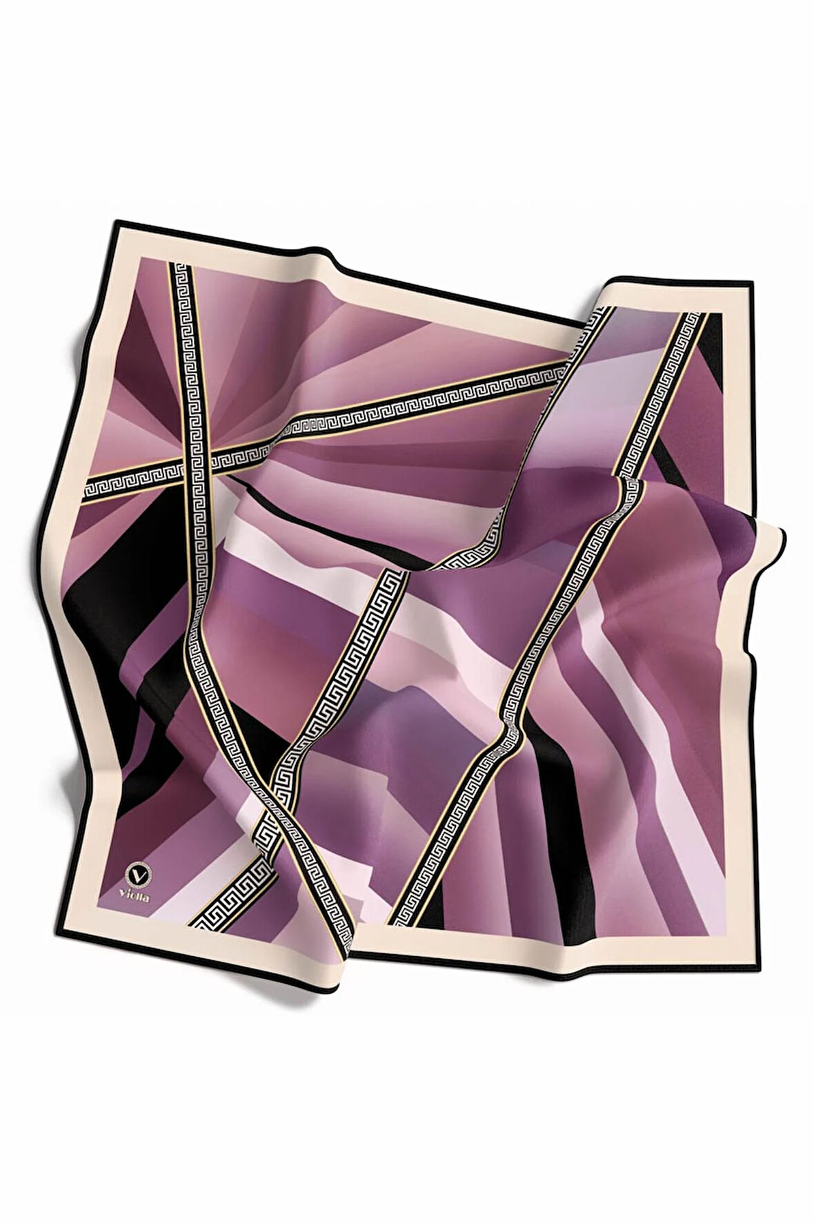 Kristal Geometrik Desenli Pembe Renkli 90x90 Dikim Şekli : El Dikişi Eşarp (İpek İçermez)