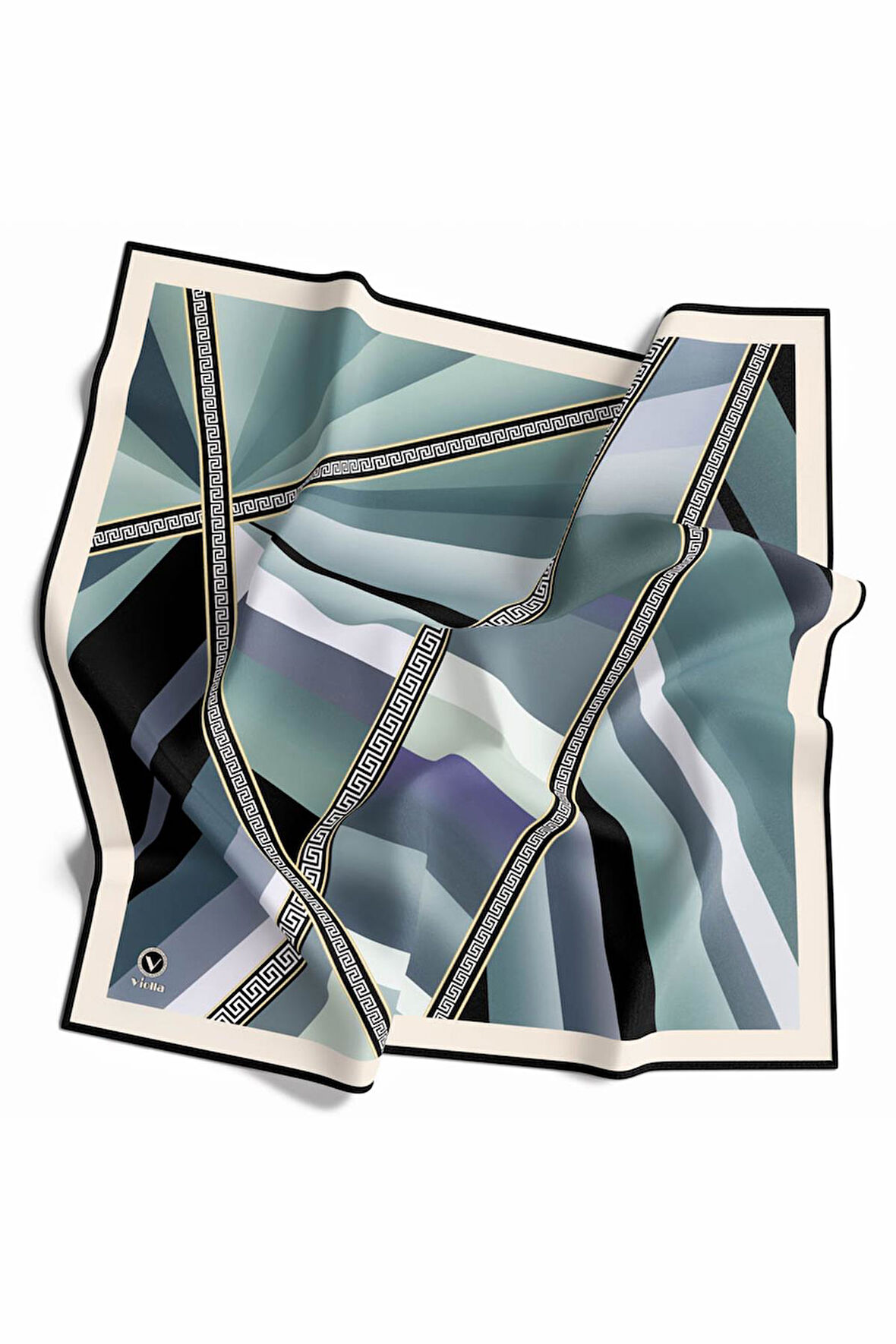 Kristal Geometrik Desenli Petrol Yeşili Renkli 90x90 Dikim Şekli : El Dikişi Eşarp (İpek İçermez)