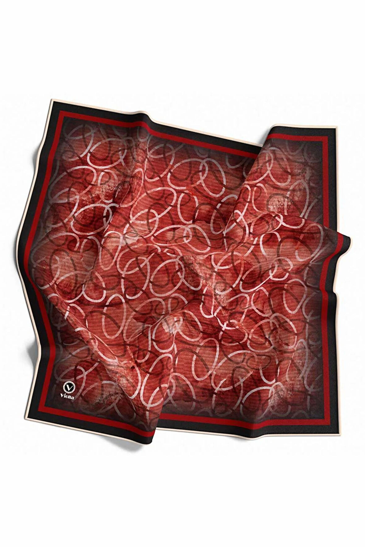 Kristal Geometrik Desenli Kırmızı Renkli 90x90 Eşarp (İpek İçermez) Kenar Dikiş Şekli El Dikişli