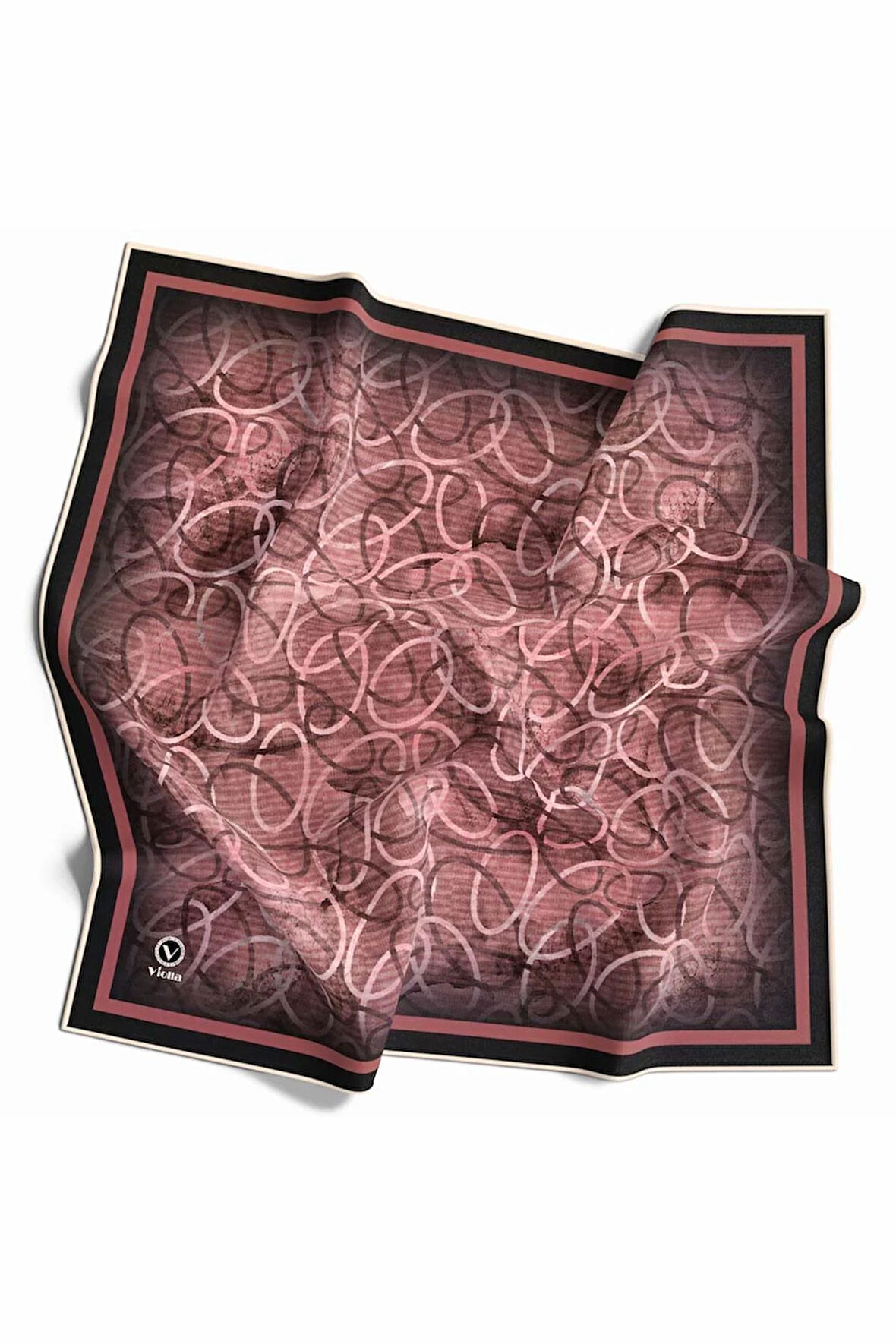 Kristal Geometrik Desenli Pudra Renkli 90x90 Eşarp (İpek İçermez) Kenar Dikiş Şekli El Dikişli