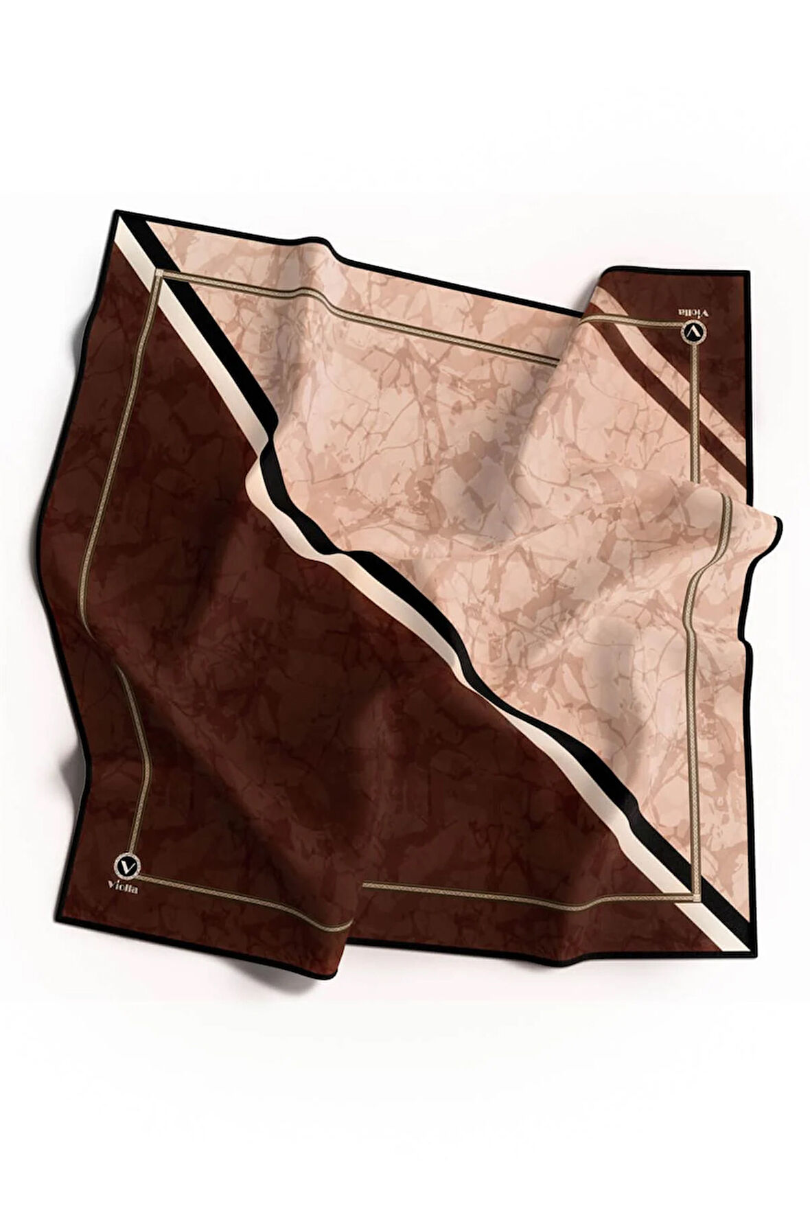 Kristal Geometrik Desenli Taba Renkli 90x90 Eşarp (İpek İçermez) Kenar Dikiş Şekli El Dikişli