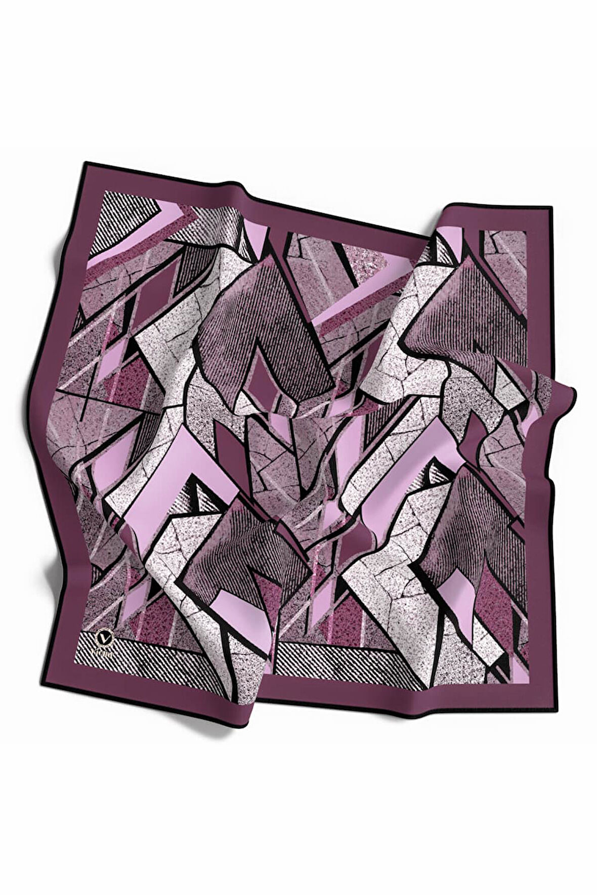 Kristal Geometrik Desenli Pembe Renkli 90x90 Eşarp (İpek İçermez) Kenar Dikiş Şekli El Dikişli