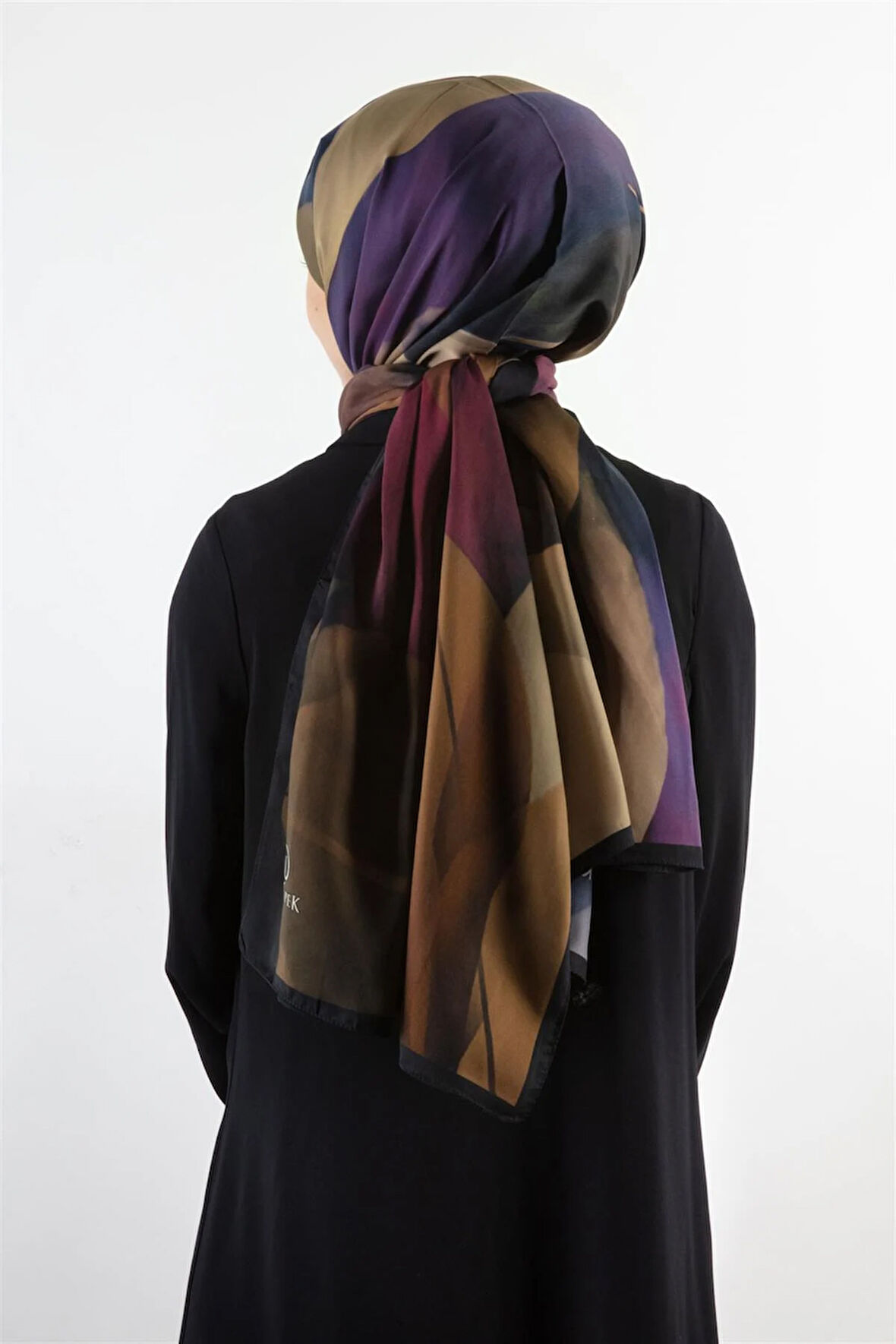 SÜVARİ ŞAL ÇİÇEK DESENLİ SİYAH - SAKS RENKLİ 75X210 ŞAL İTALYAN DİKİŞLİ