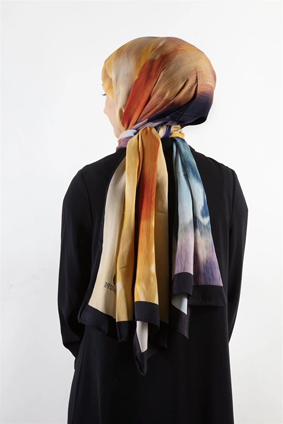 SÜVARİ ŞAL ÇİÇEK DESENLİ GOLD - BEBE MAVİSİ RENKLİ 75X210 ŞAL İTALYAN DİKİŞLİ