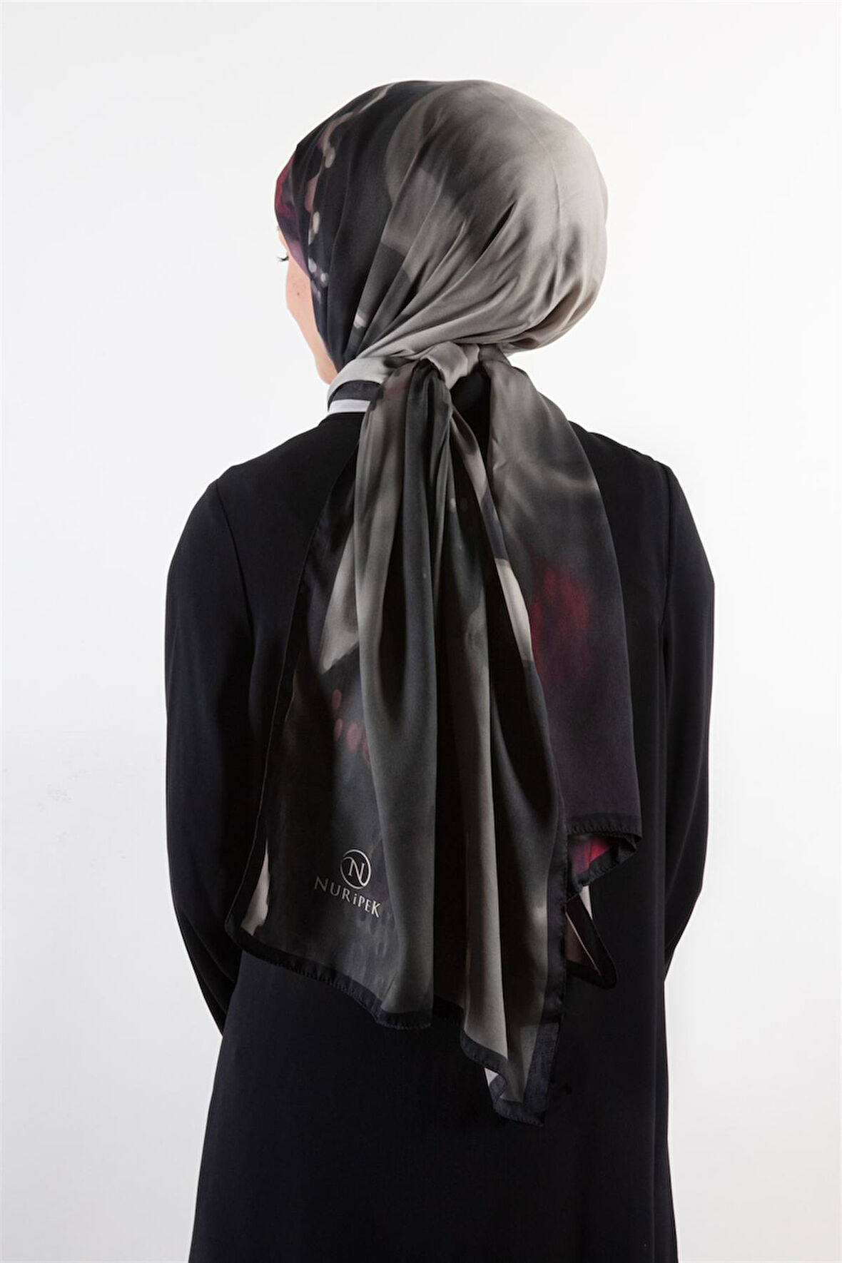 SÜVARİ ŞAL SOYUT DESENLİ GRİ - GÜL KURUSU RENKLİ 75X210 ŞAL İTALYAN DİKİŞLİ