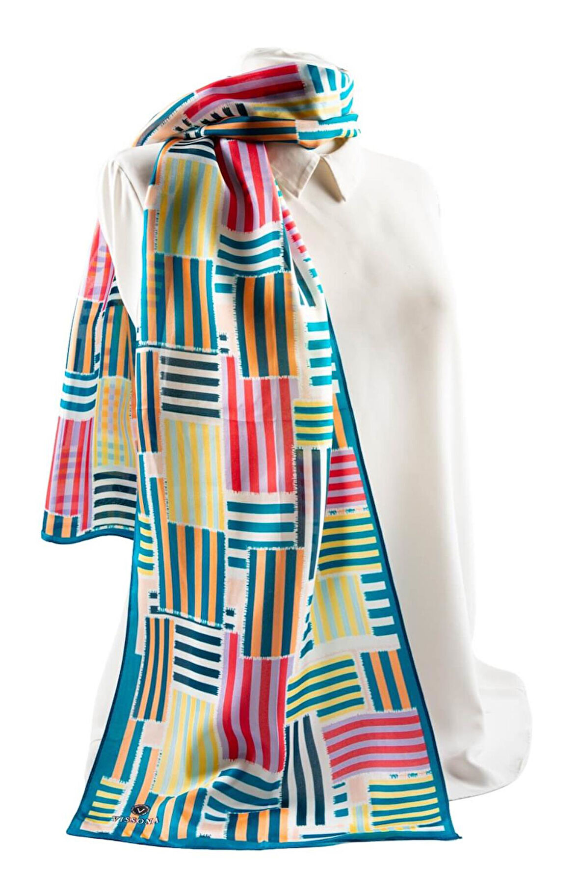 SATEN İPEK GEOMETRİK DESENLİ KADIN FULAR