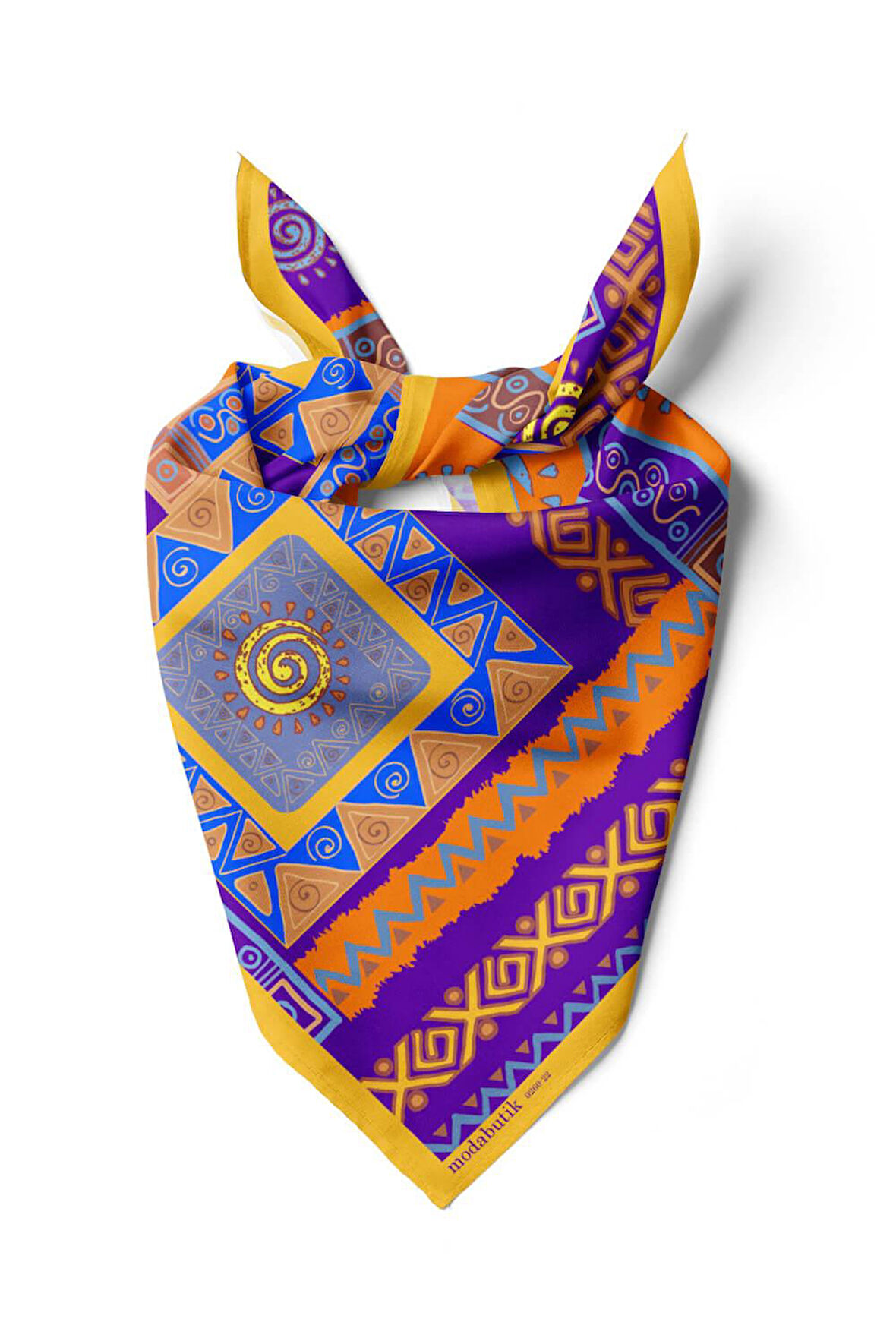 B83 Kadın Etnik Desenli Bandana 50x50 Mor DG0260-22 Snz