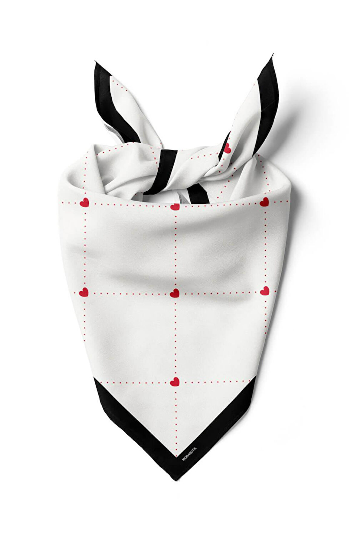 A50 Kadın Kare Kalp Desenli Bandana 50x50 DG0268-22