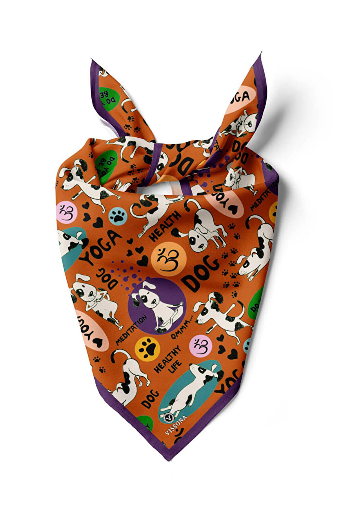 %100 İPEK YOGA KÖPEK DESENLİ KADIN BANDANA 50X50