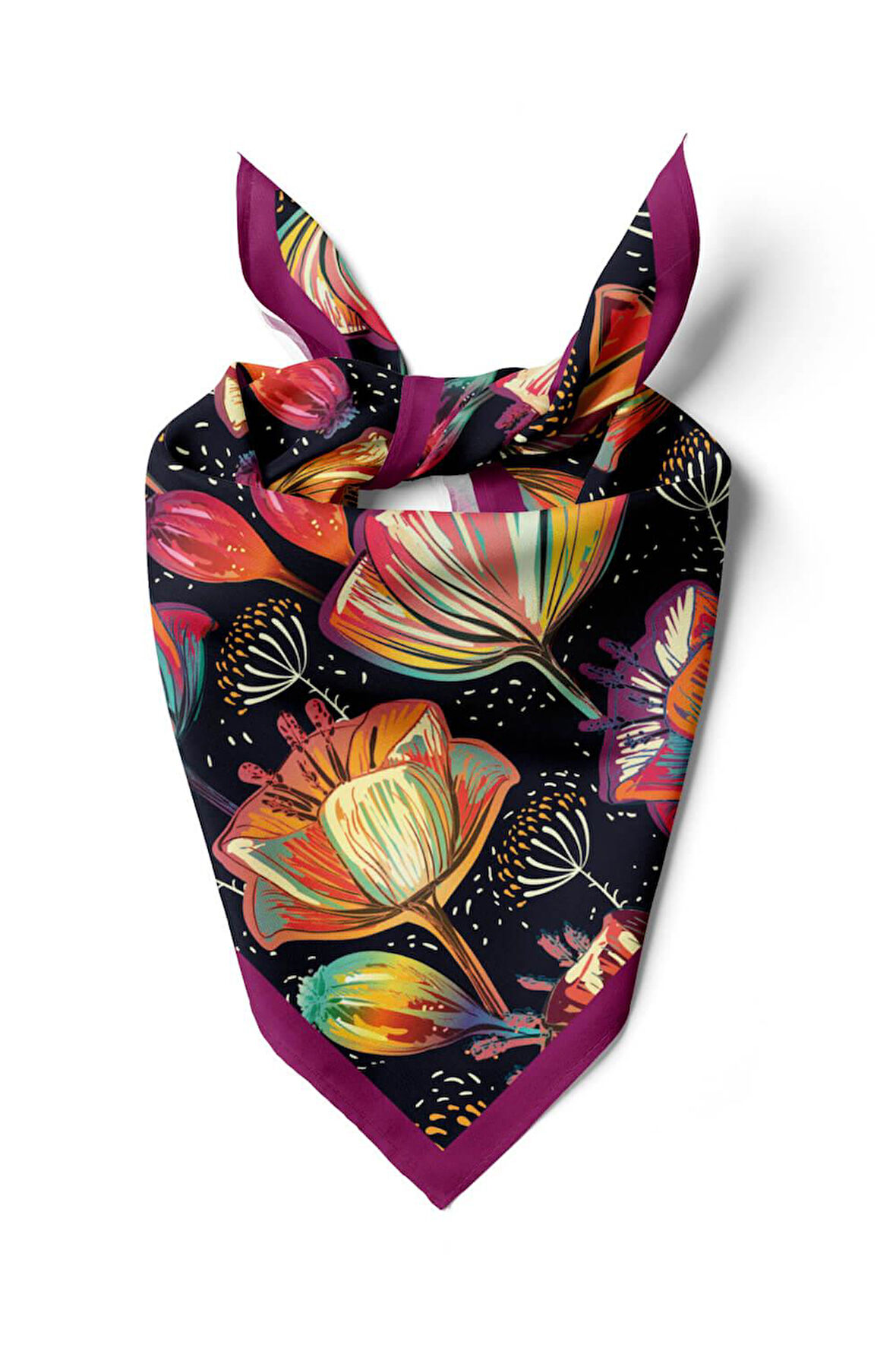 B33 Kadın Flow Desenli Bandana 50x50 Siyah DG0173-22