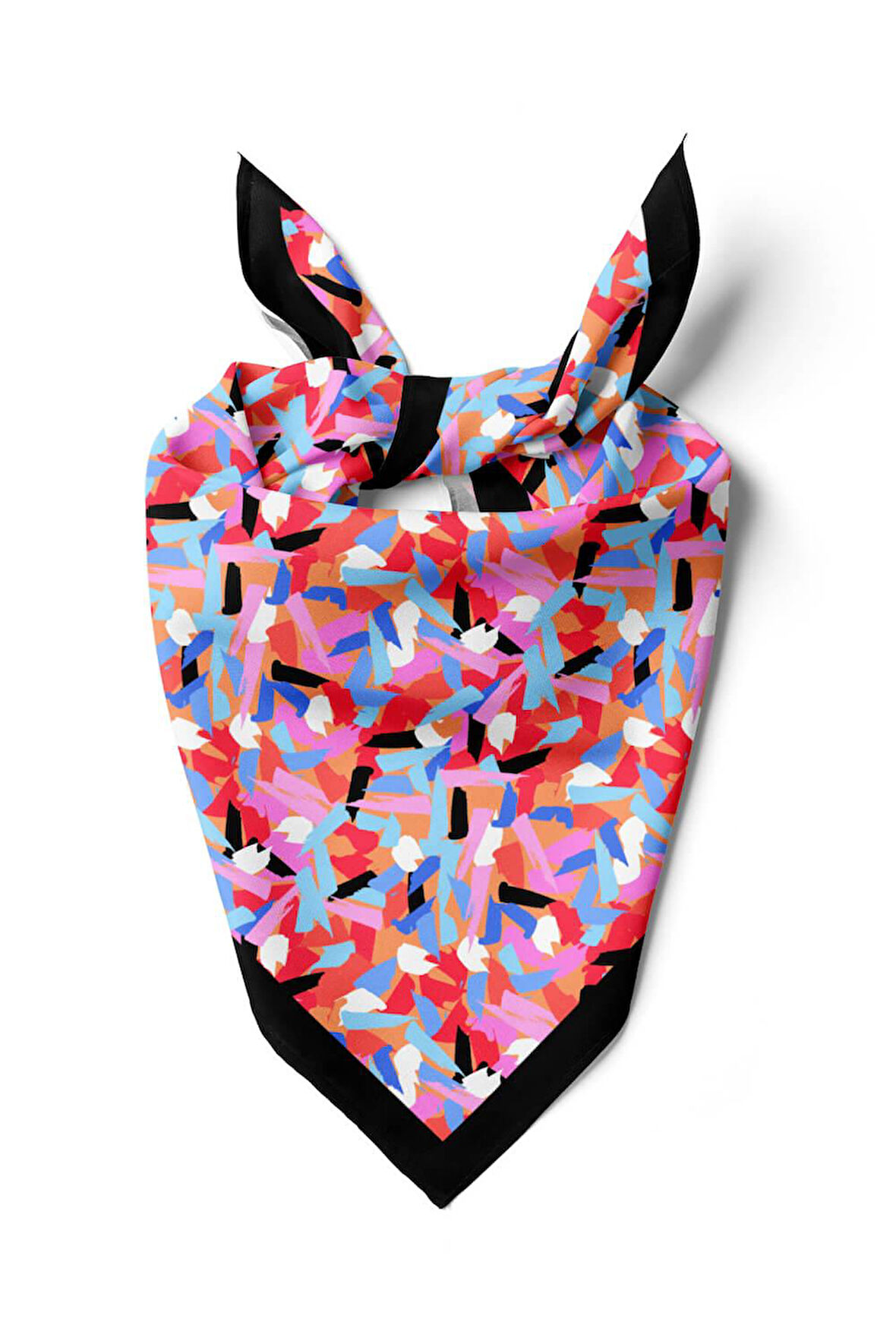 B39 Kadın Çok Renkli Fırça Efekli Desenli 50x50 Bandana HYL DG0758-22