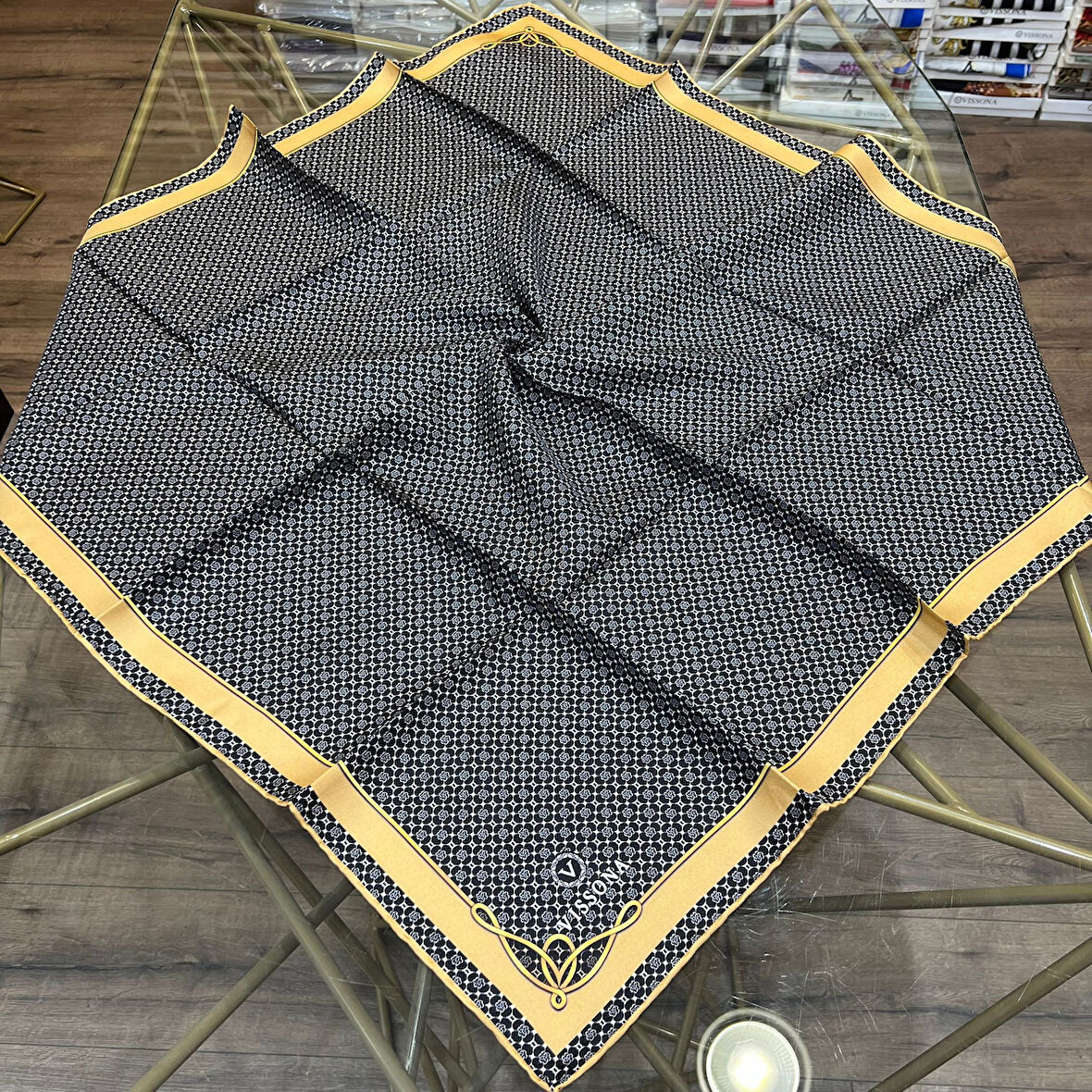 Minik Motif Desenli %100 Twill İpek Eşarp - 60960