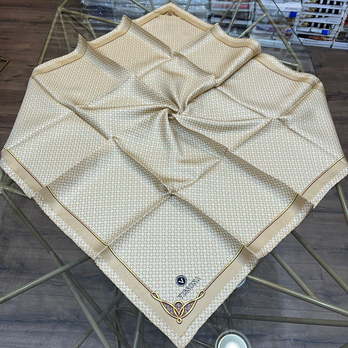 Minik Motif Desenli %100 Twill İpek Eşarp - 60960