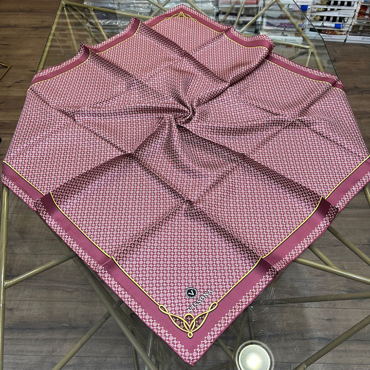 Minik Motif Desenli %100 Twill İpek Eşarp - 60960