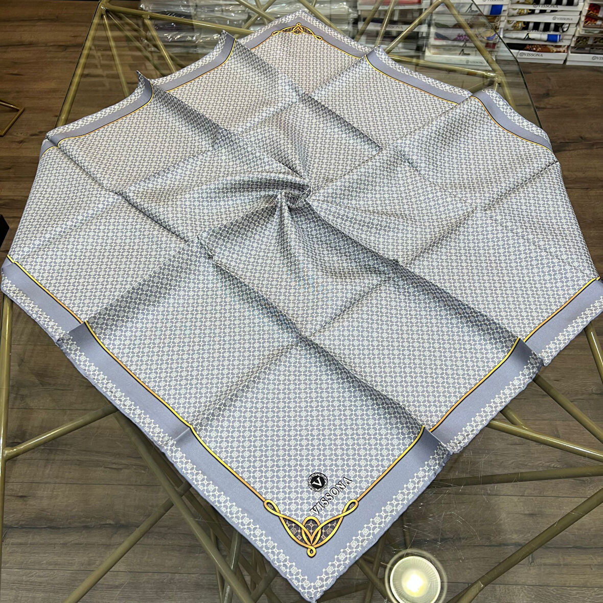 Minik Motif Desenli %100 Twill İpek Eşarp - 60960