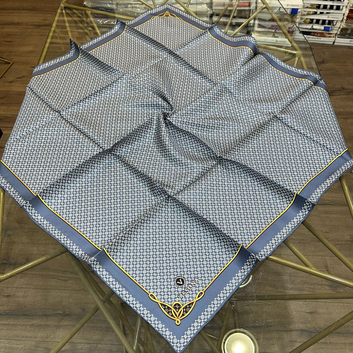 Minik Motif Desenli %100 Twill İpek Eşarp - 60960