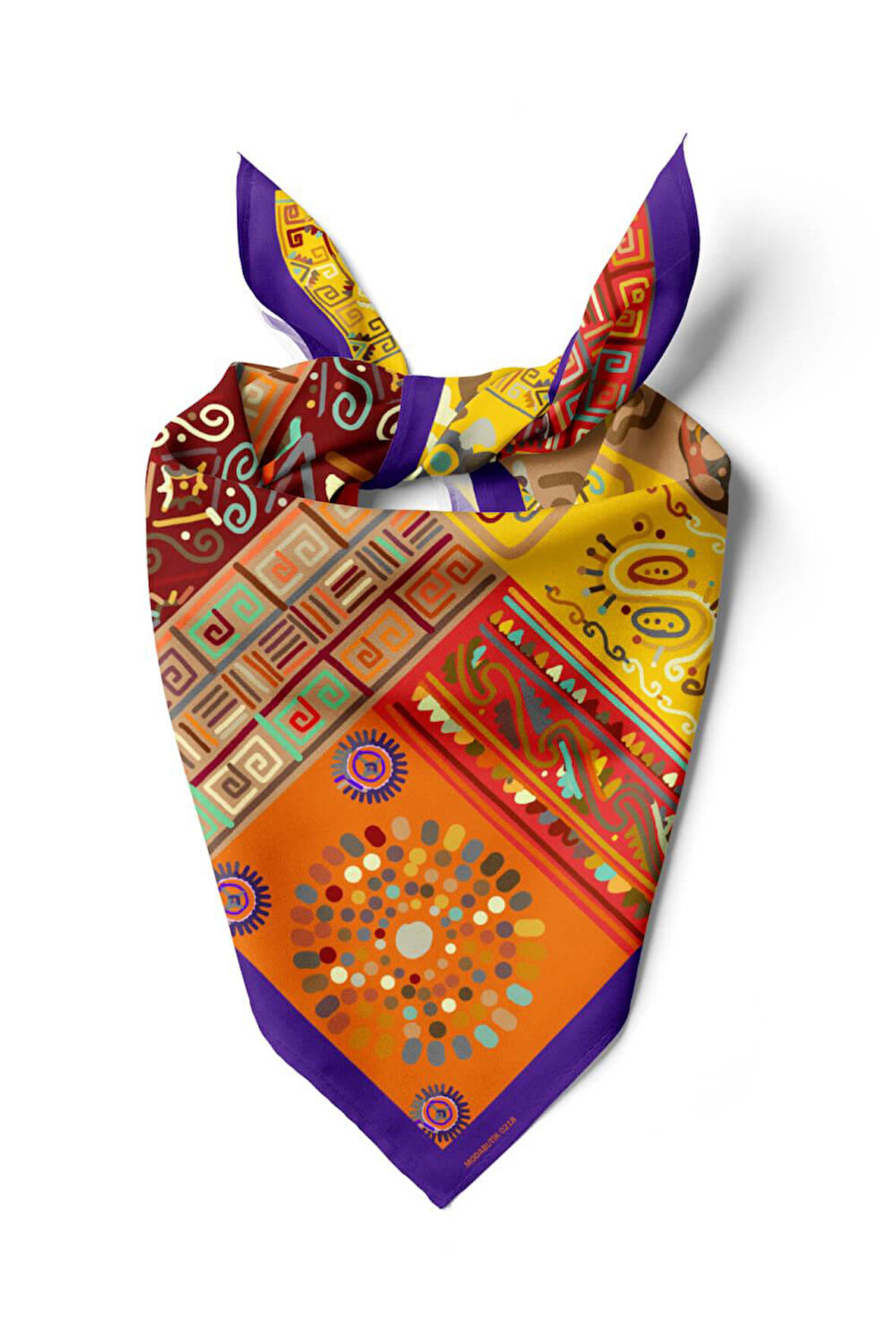 B71 Kadın African Etnik Desenli Bandana Kırmızı Sarı Dg0218