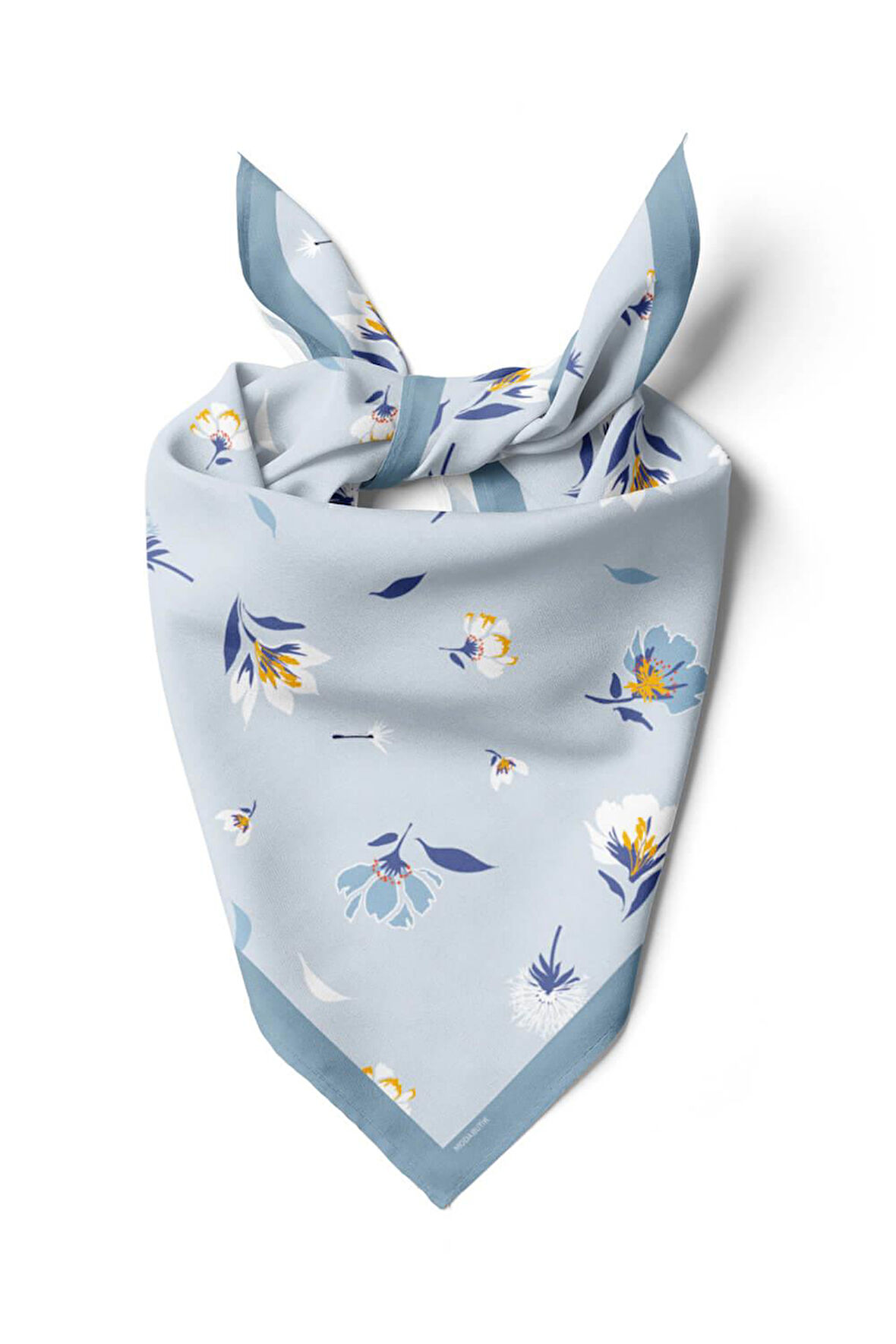 Kadın Çiçek Desenli Bandana 50x50 Açık Mavi DG0157-22 Snz