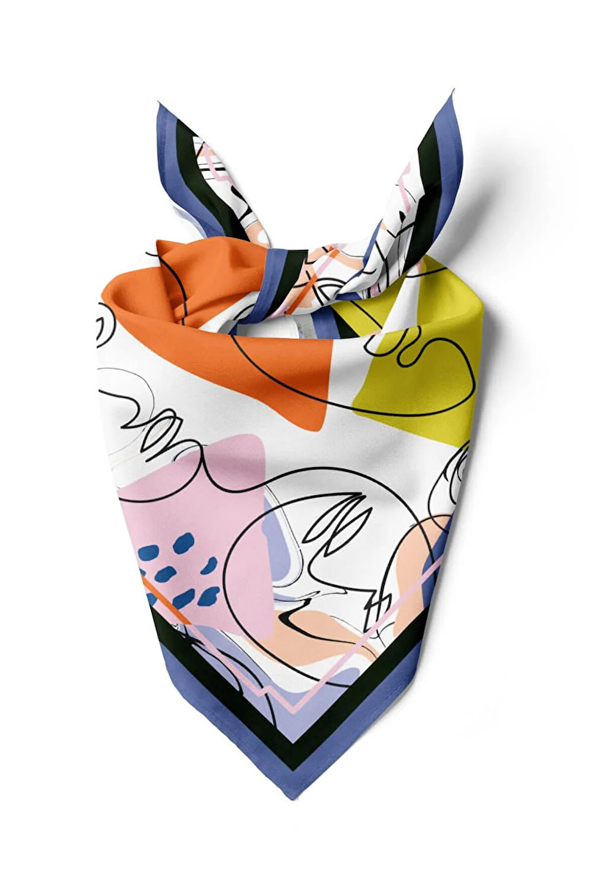 A57 Kadın Turuncu Beyaz Silüet Desenli 50x50 Bandana HYL DG01438-22