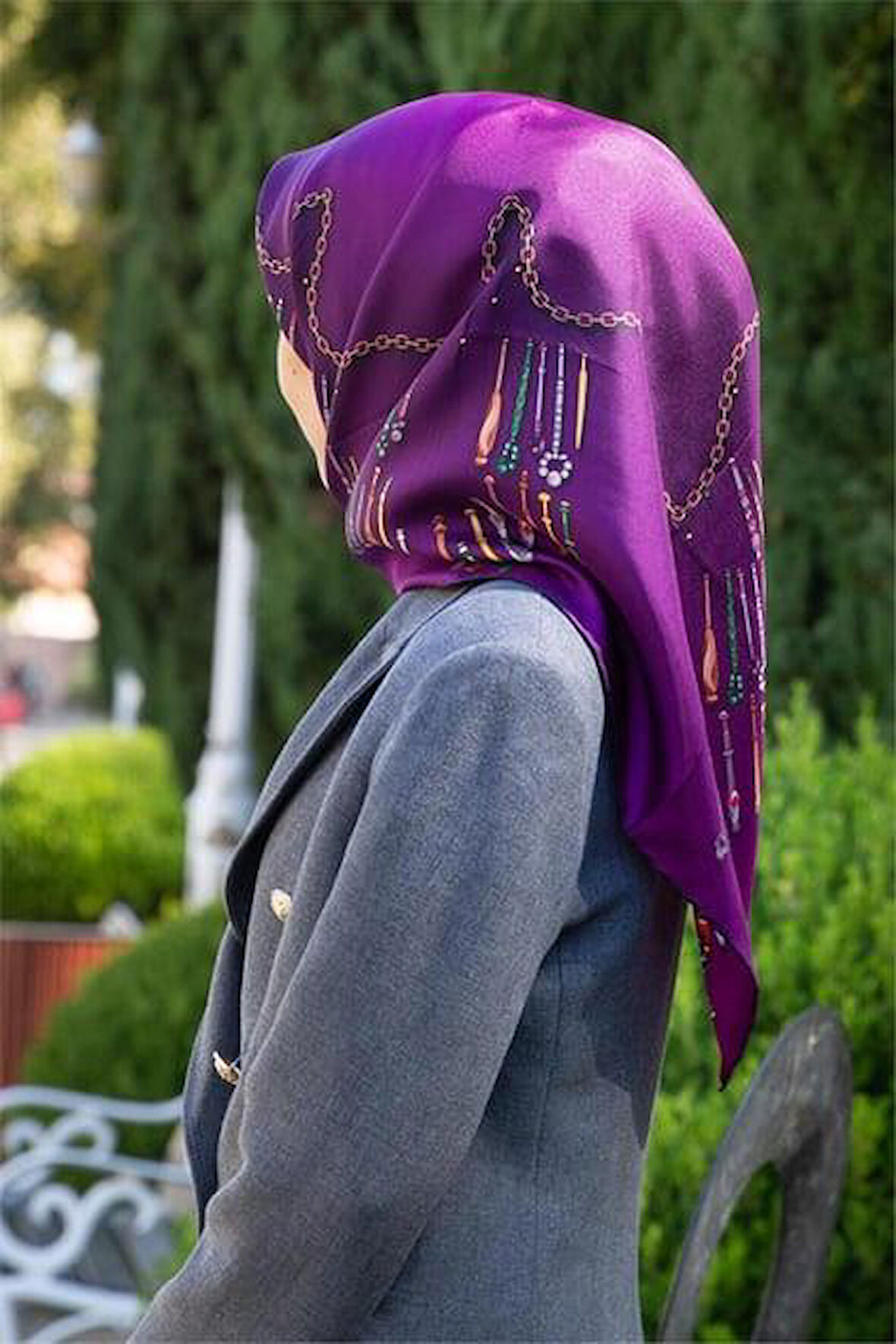 Vissona Tivil İpek Eşarp 61009 - 8 - 0026 Mor Soyut Desen