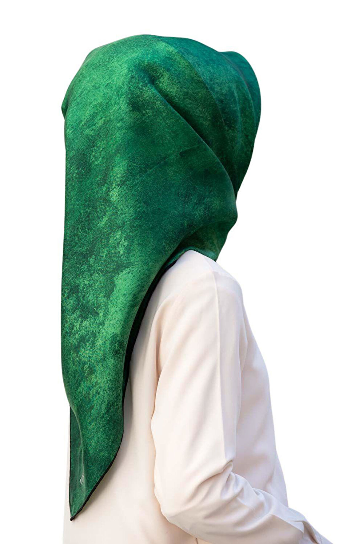 % 57 İPEK % 43 VİSKON Twill İpek Doku Desenli Zümrüt Yeşili Renkli 90x90 Eşarp Dikim Şekli : El Dikişi