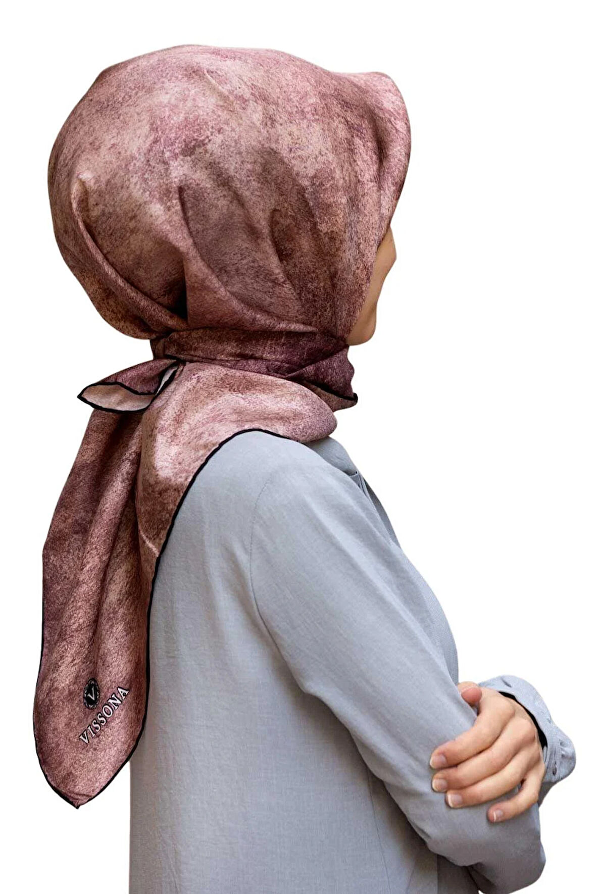 % 57 İPEK % 43 VİSKON Twill İpek Doku Desenli Pudra Renkli 90x90 Eşarp Dikim Şekli : El Dikişi