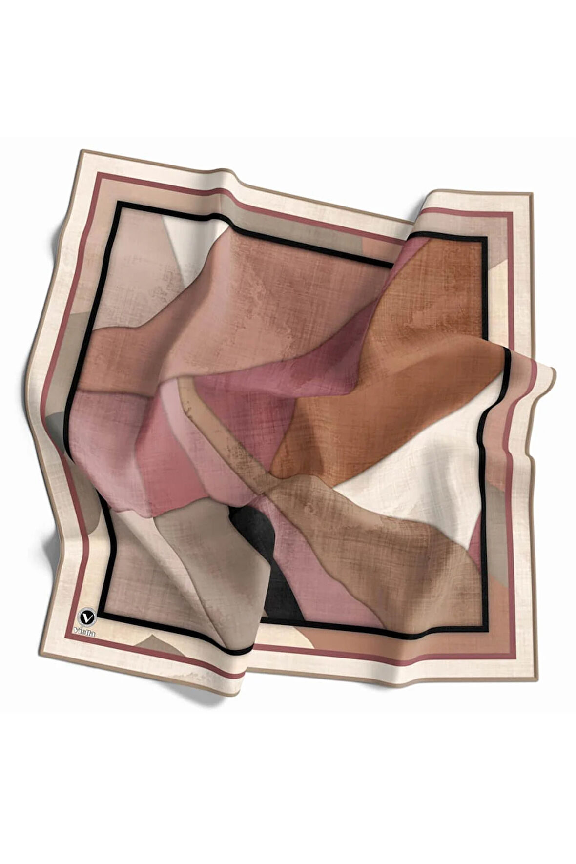 Twill Geometrik Desenli Bej Renkli 90x90 Eşarp (İpek İçermez) Kenar Dikiş Şekli El Dikişli